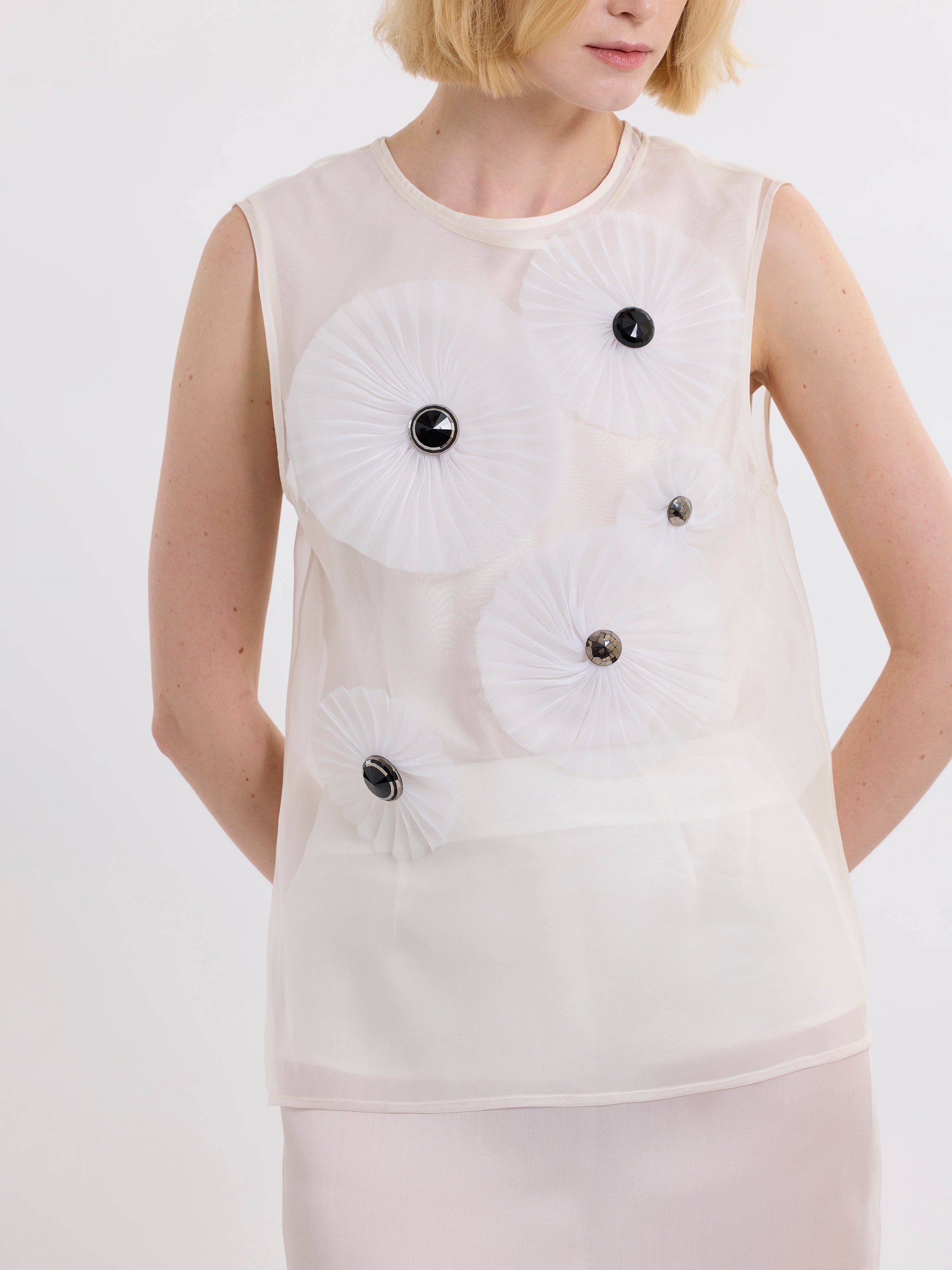 VICTORIA FAN TOP / ORGANIC SILK ORGANZA / GREIGE / LIMITED EDITION