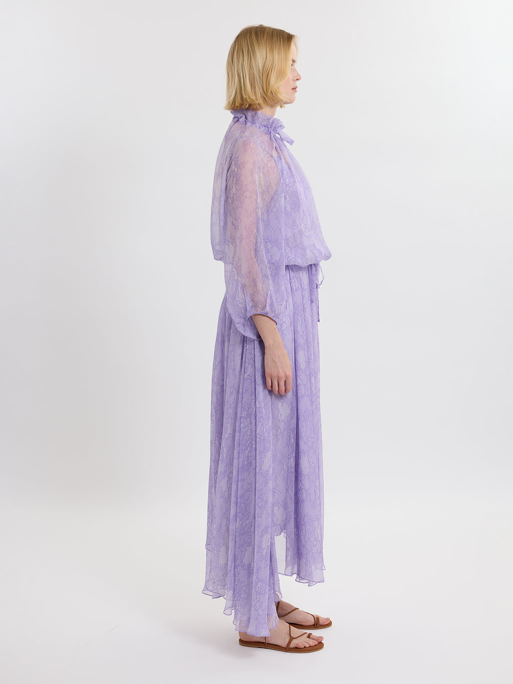 PLEATED SKIRT / PRINTED ORGANIC SILK CHIFFON / LILAC LACE PRINT