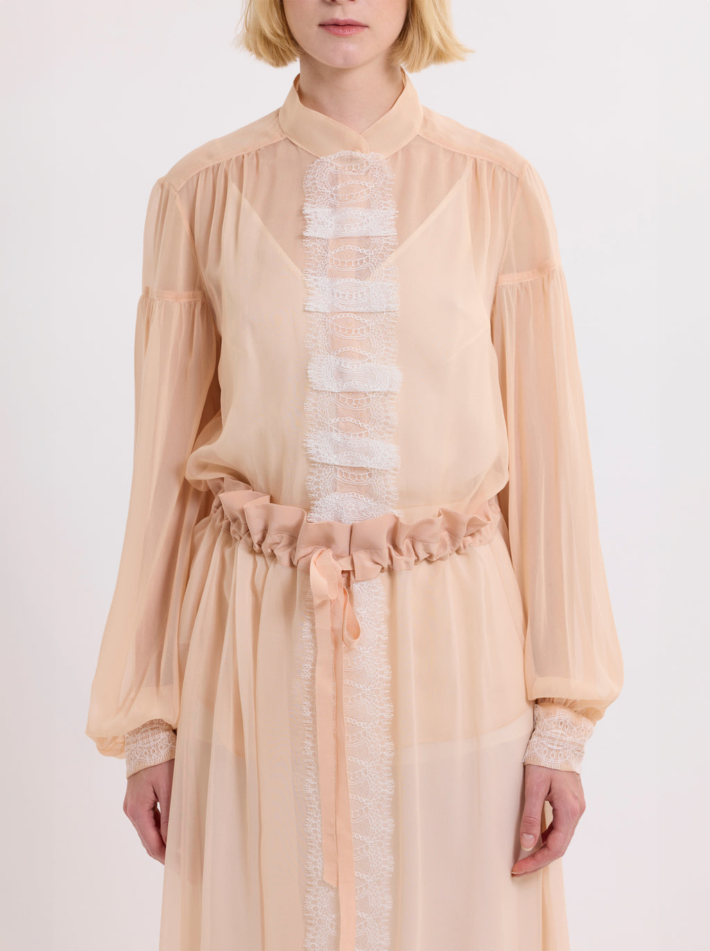 GATHERED RUFFLE SKIRT / ORGANIC SILK CHIFFON / BLUSH