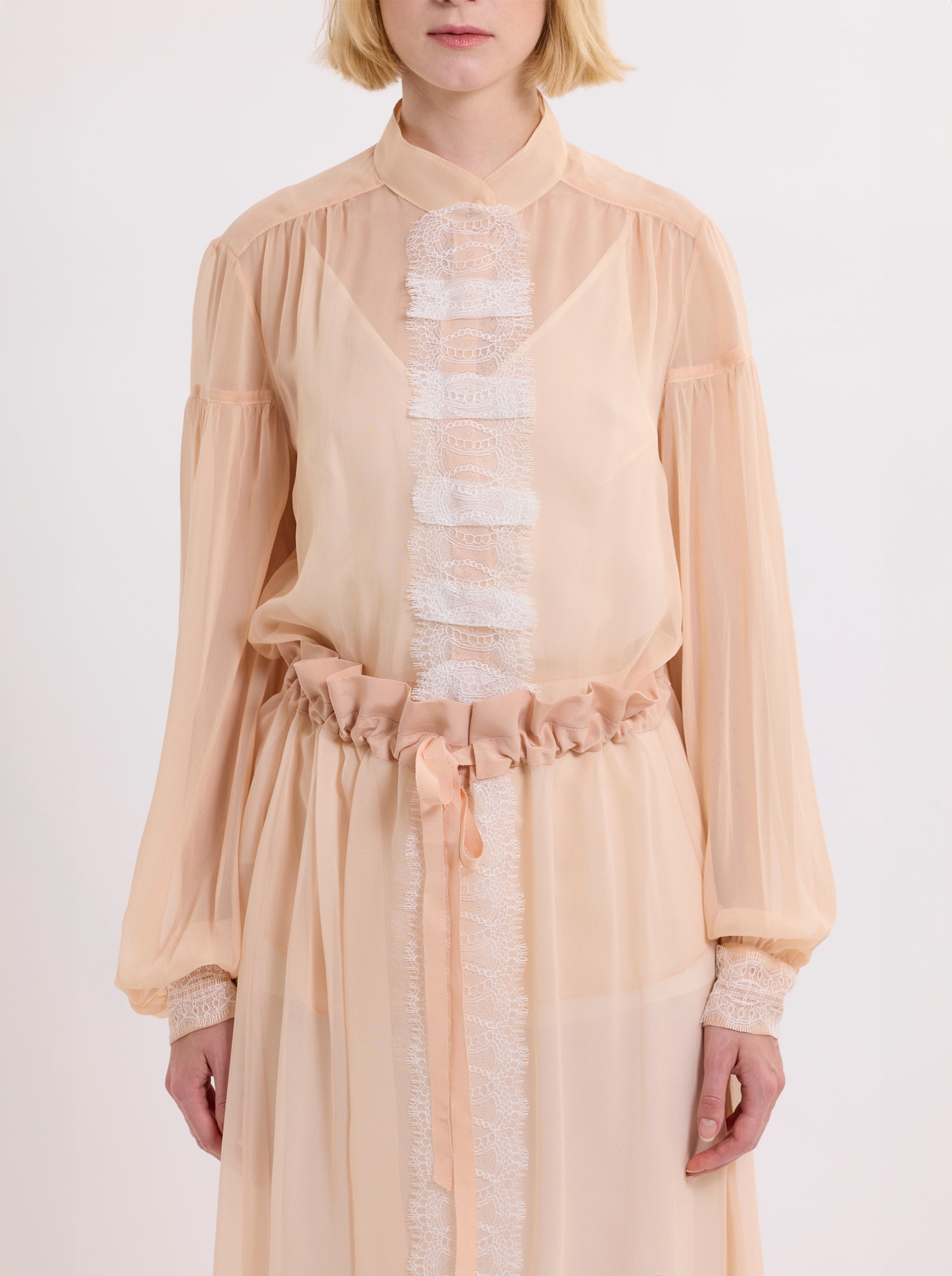GATHERED RUFFLE SKIRT / ORGANIC SILK CHIFFON / BLUSH