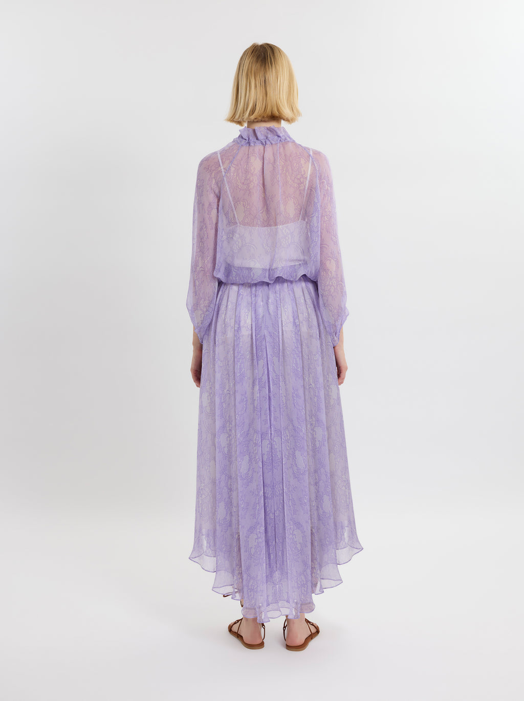 PLEATED SKIRT / PRINTED ORGANIC SILK CHIFFON / LILAC LACE PRINT