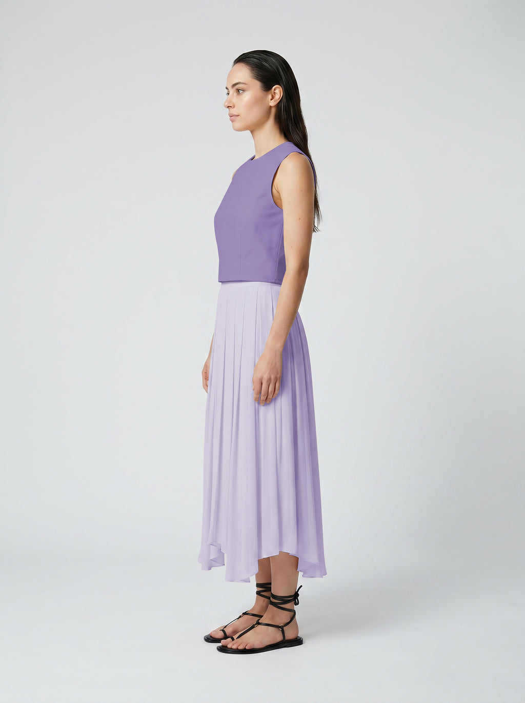 Lilac Wool bodice top on model side view on white background
