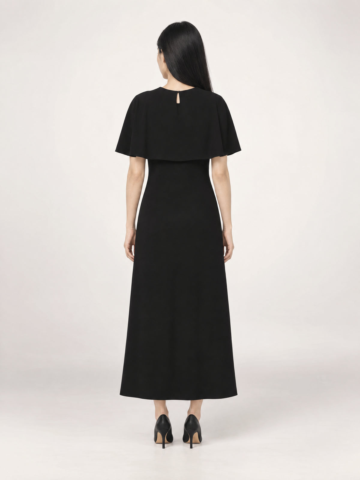 CAPELET DRESS /ORGANIC SILK CREPE DE CHINE/ BLACK