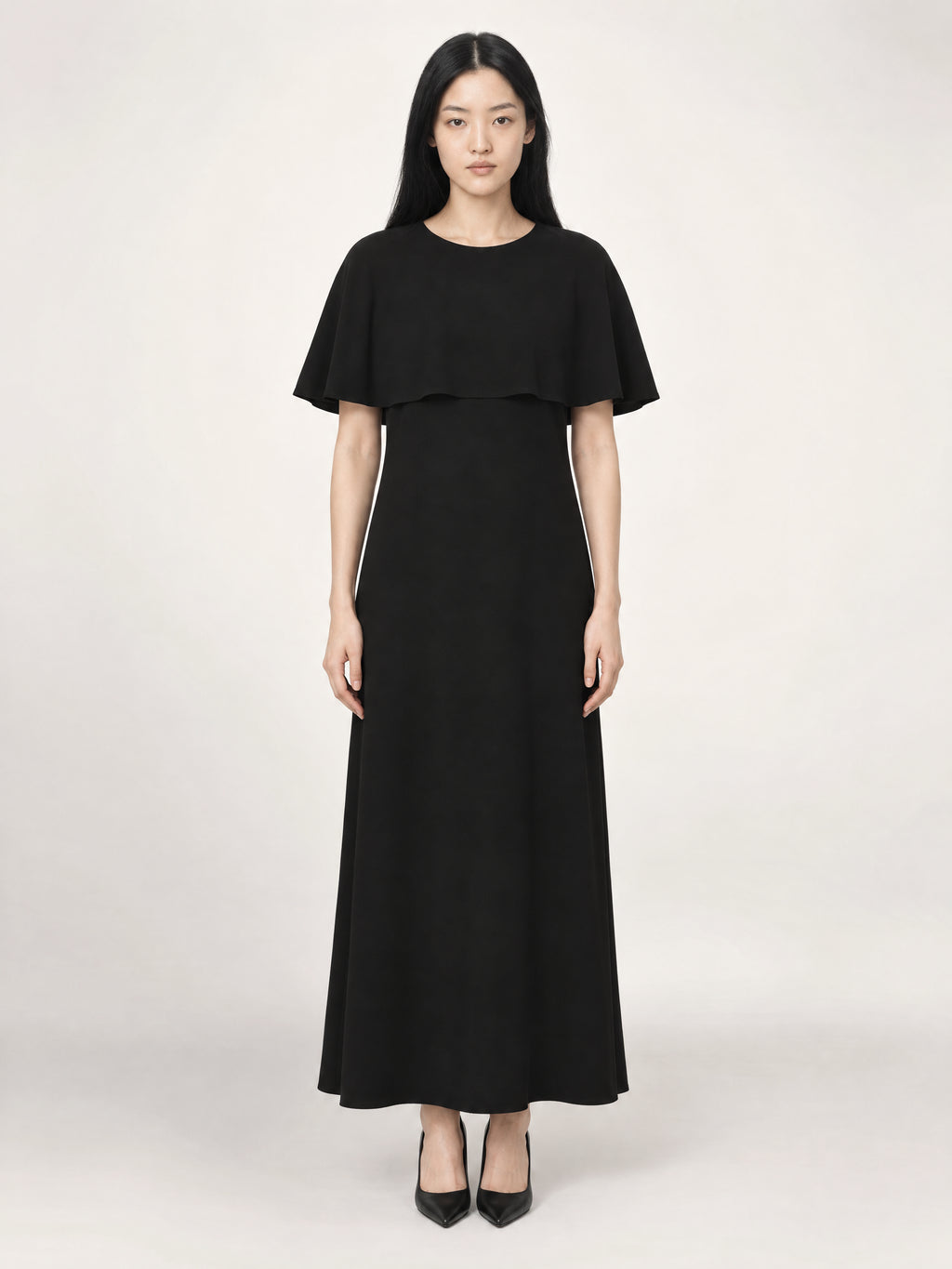 CAPELET DRESS /ORGANIC SILK CREPE DE CHINE/ BLACK