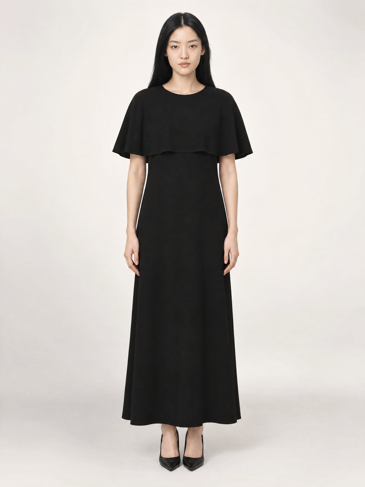 CAPELET DRESS /ORGANIC SILK CREPE DE CHINE/ BLACK