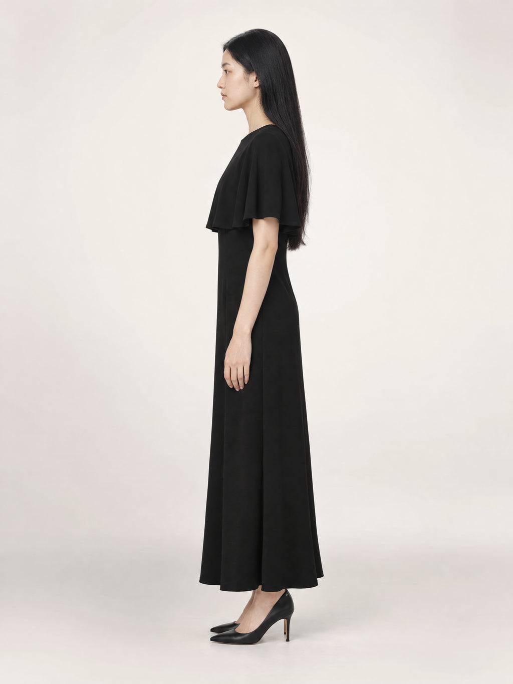 CAPELET DRESS /ORGANIC SILK CREPE DE CHINE/ BLACK