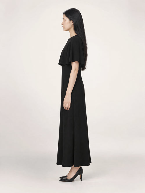 CAPELET DRESS /ORGANIC SILK CREPE DE CHINE/ BLACK