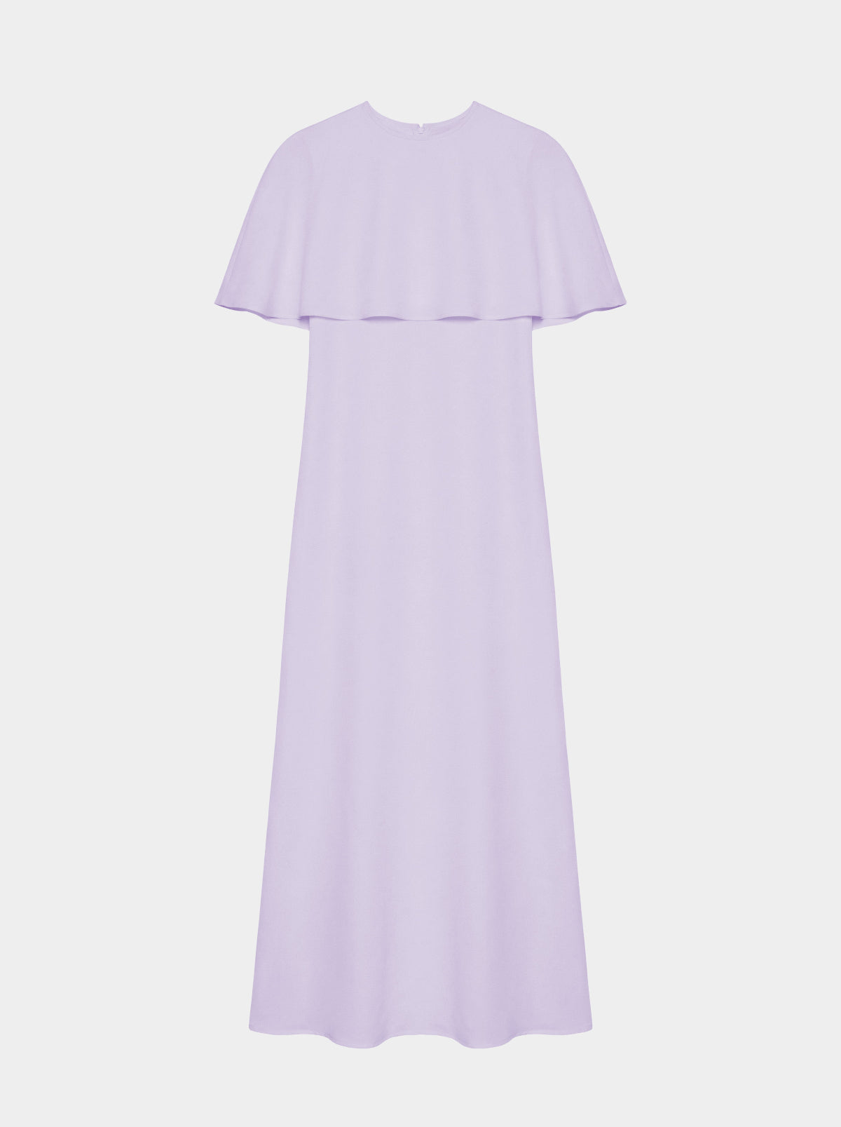 silk dress in lilac purple color midi length with a caplet at neck