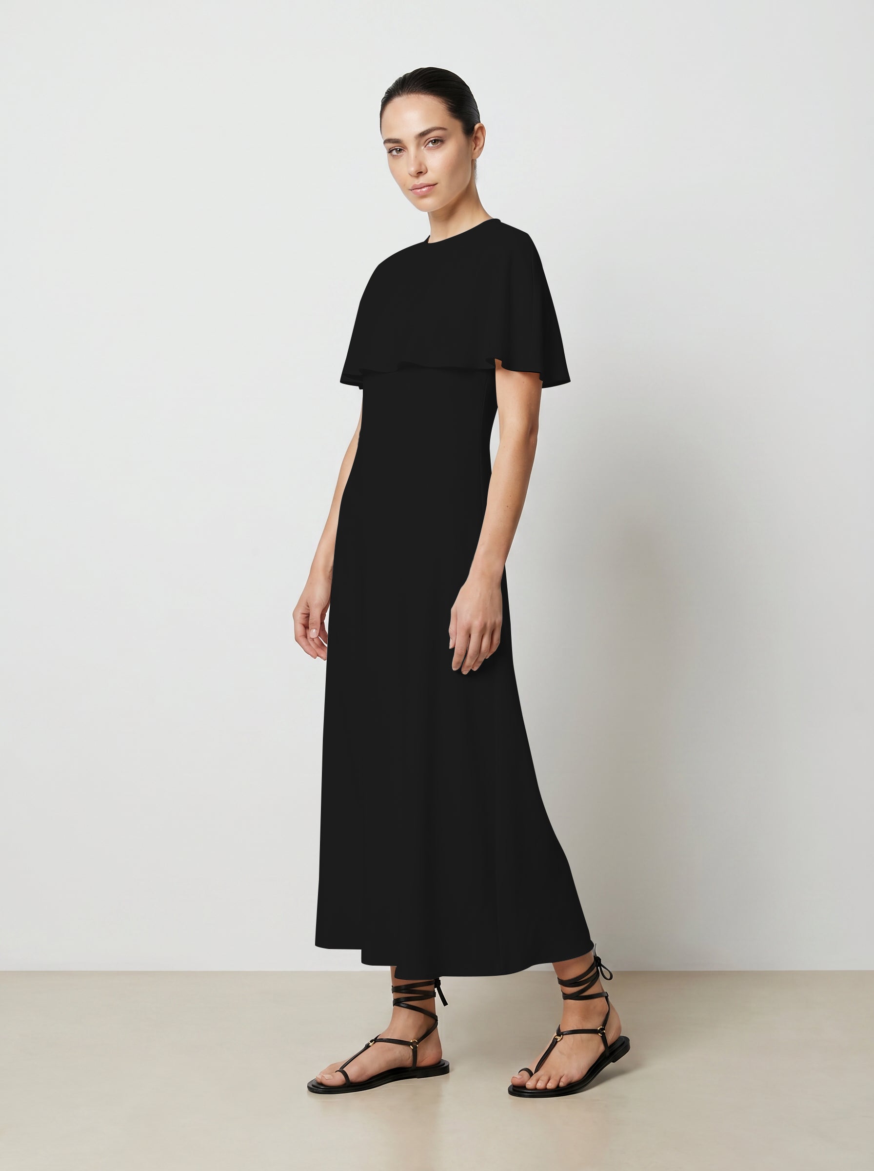 CAPELET DRESS /ORGANIC SILK CREPE DE CHINE/ BLACK