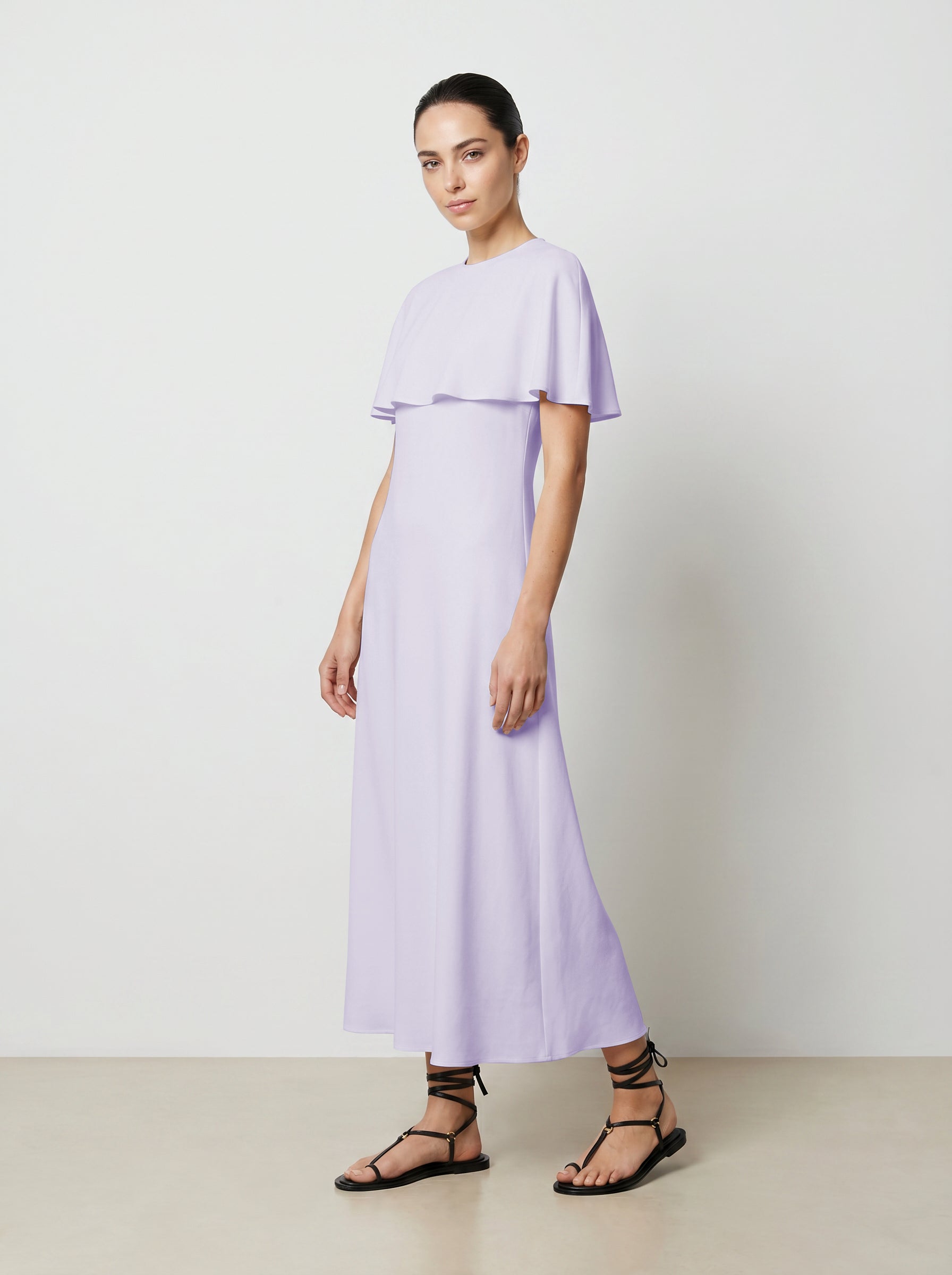 CAPELET DRESS /ORGANIC SILK CREPE DE CHINE/LILAC