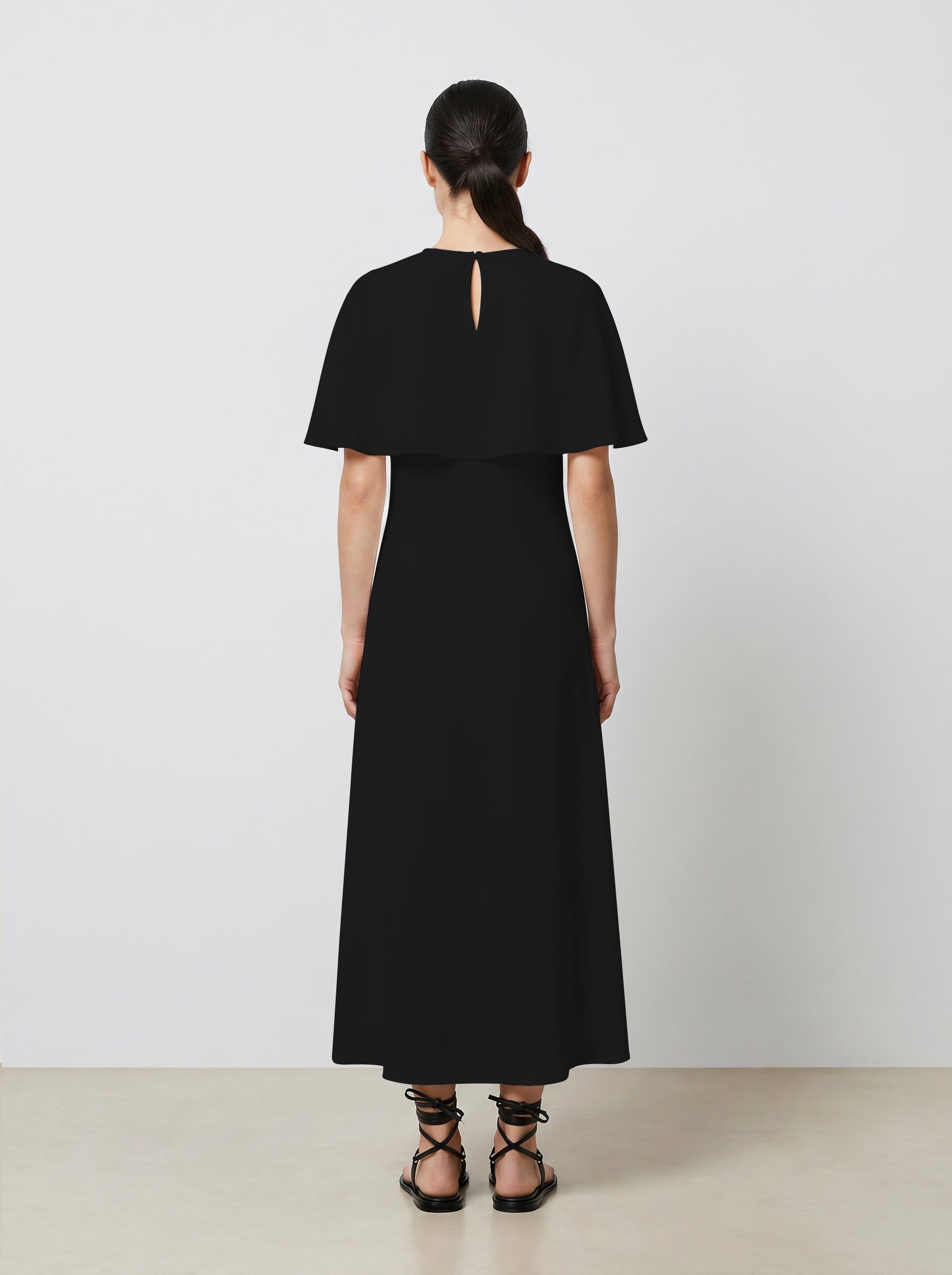 CAPELET DRESS /ORGANIC SILK CREPE DE CHINE/ BLACK