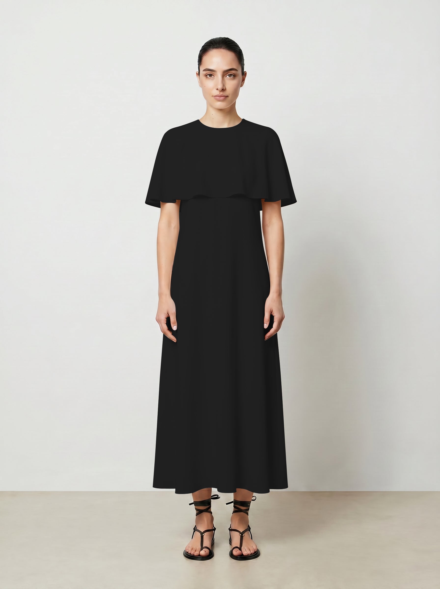 CAPELET DRESS /ORGANIC SILK CREPE DE CHINE/ BLACK