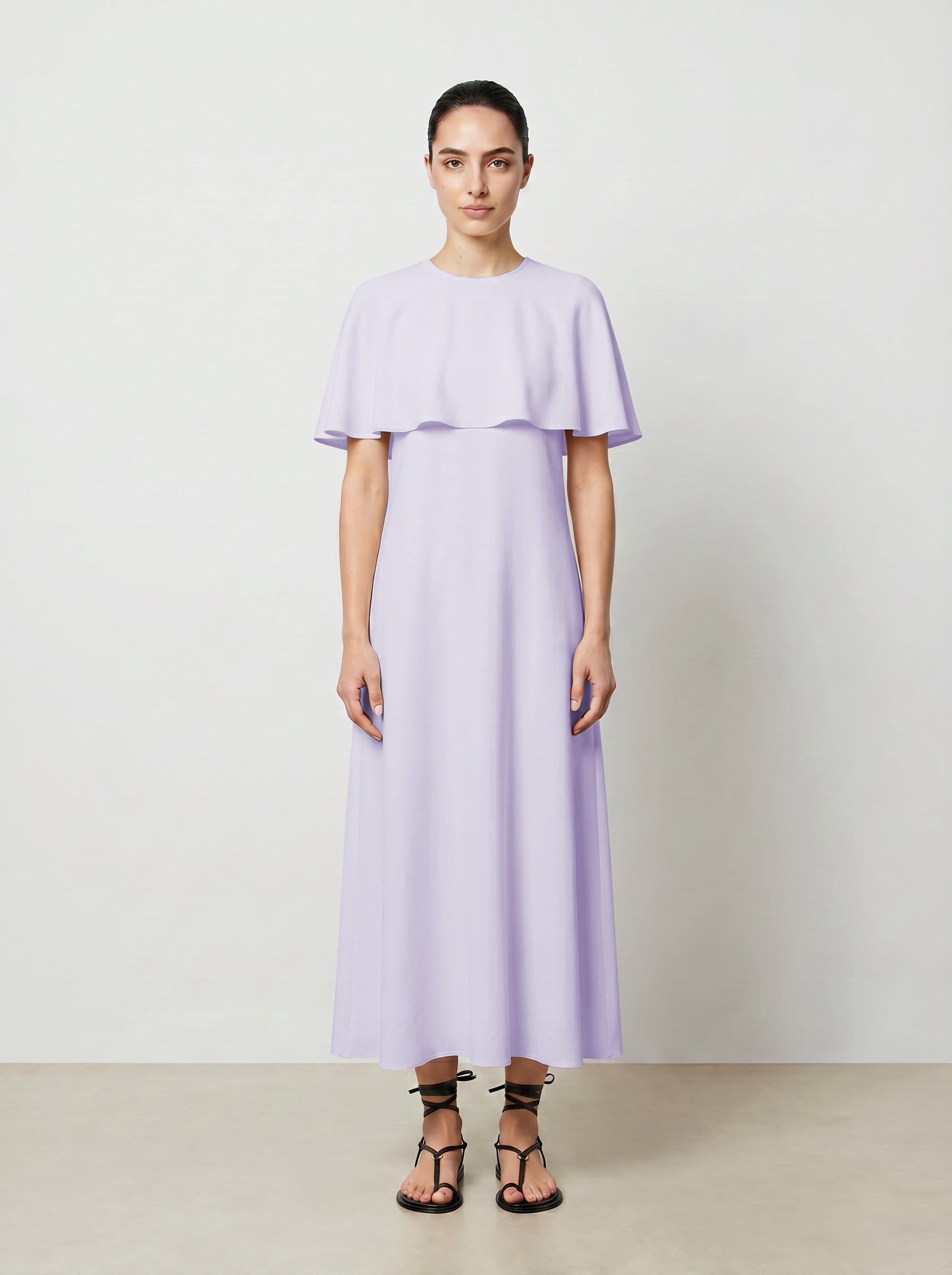 CAPELET DRESS /ORGANIC SILK CREPE DE CHINE/LILAC