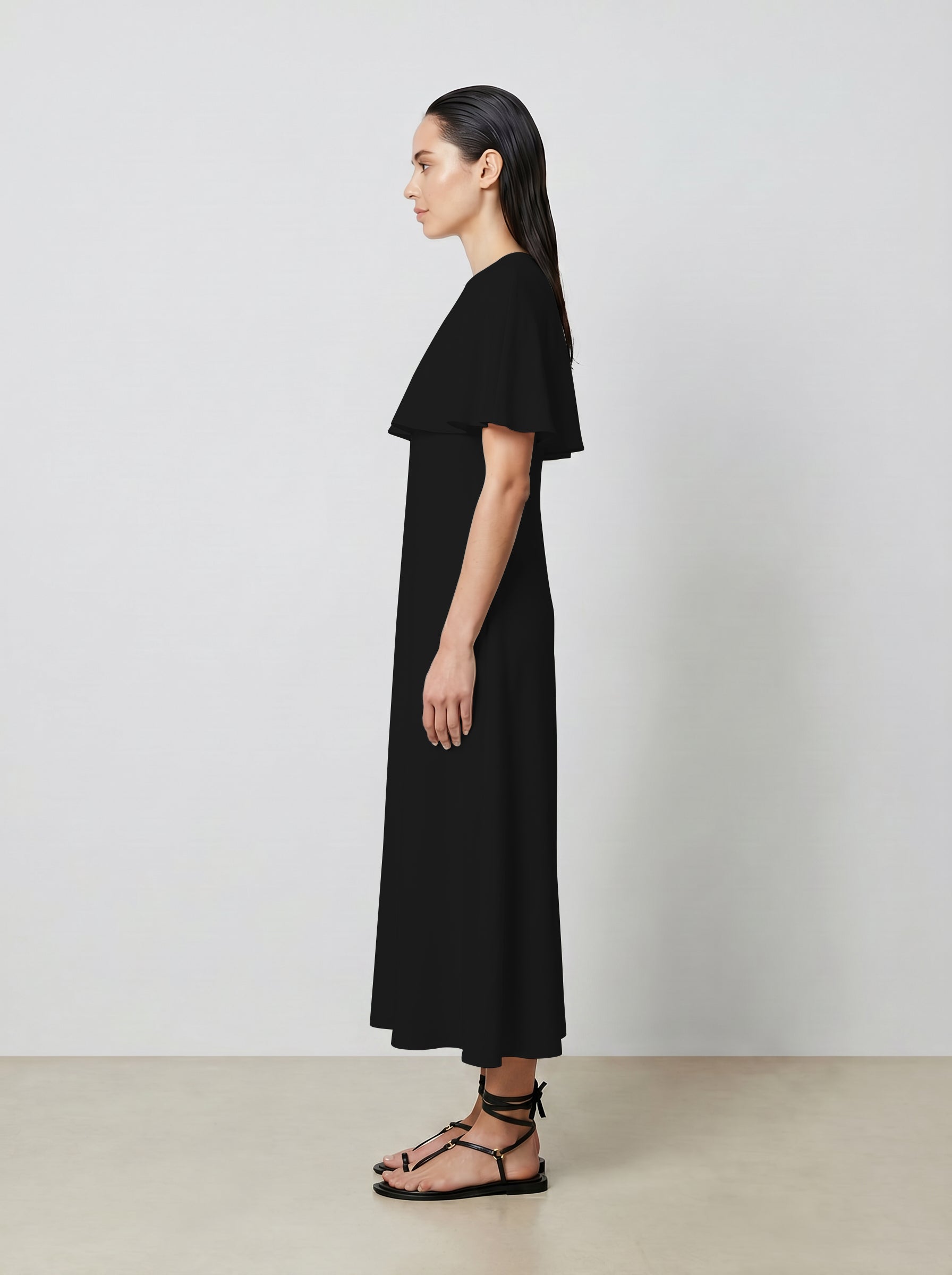 CAPELET DRESS /ORGANIC SILK CREPE DE CHINE/ BLACK