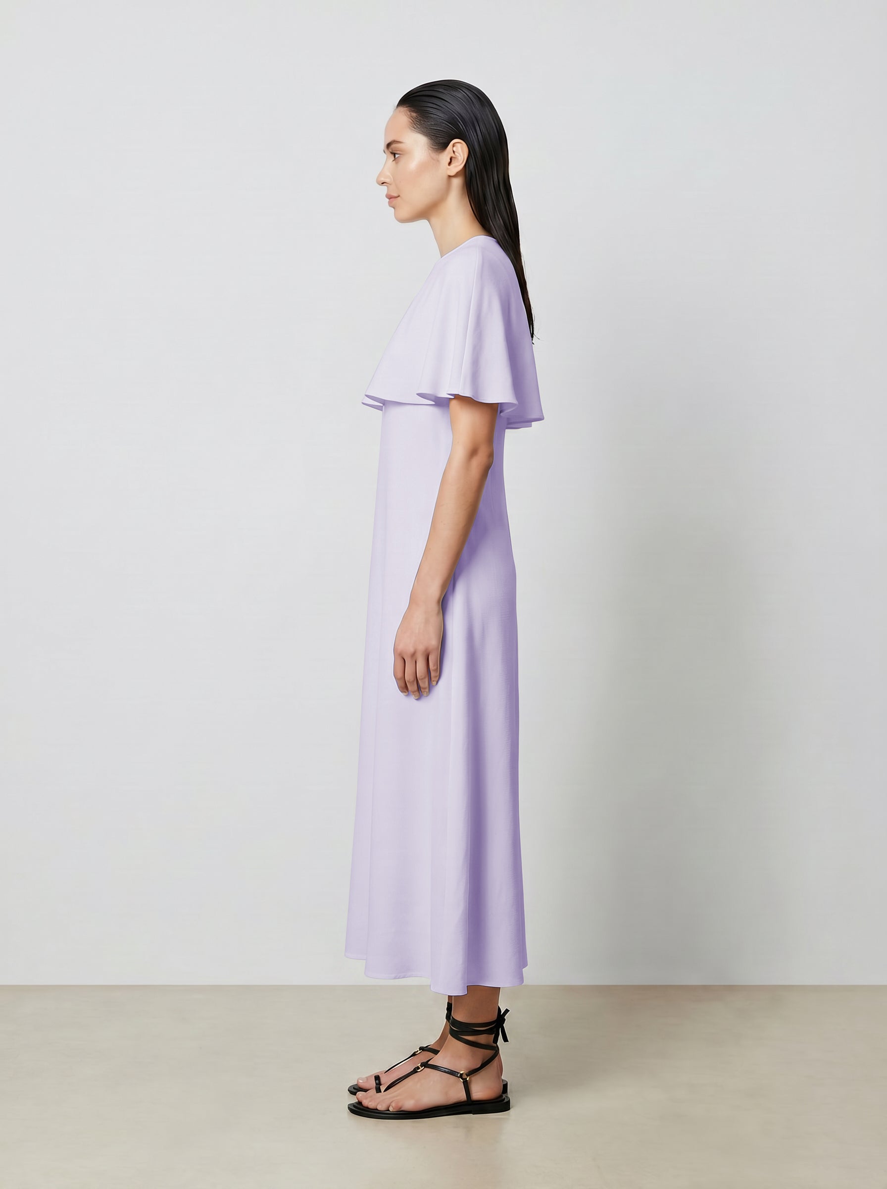 CAPELET DRESS /ORGANIC SILK CREPE DE CHINE/LILAC
