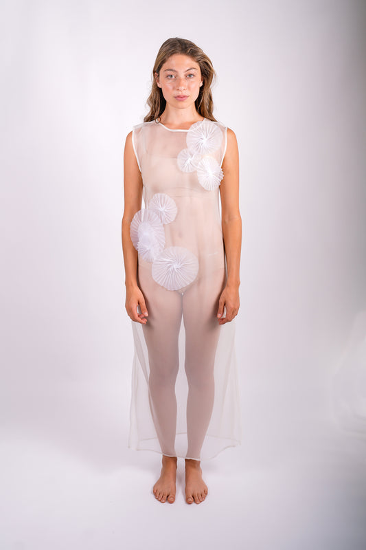 dress-sustainable-silk-organza-sheer-pinwheel-cream-american-made-front-view