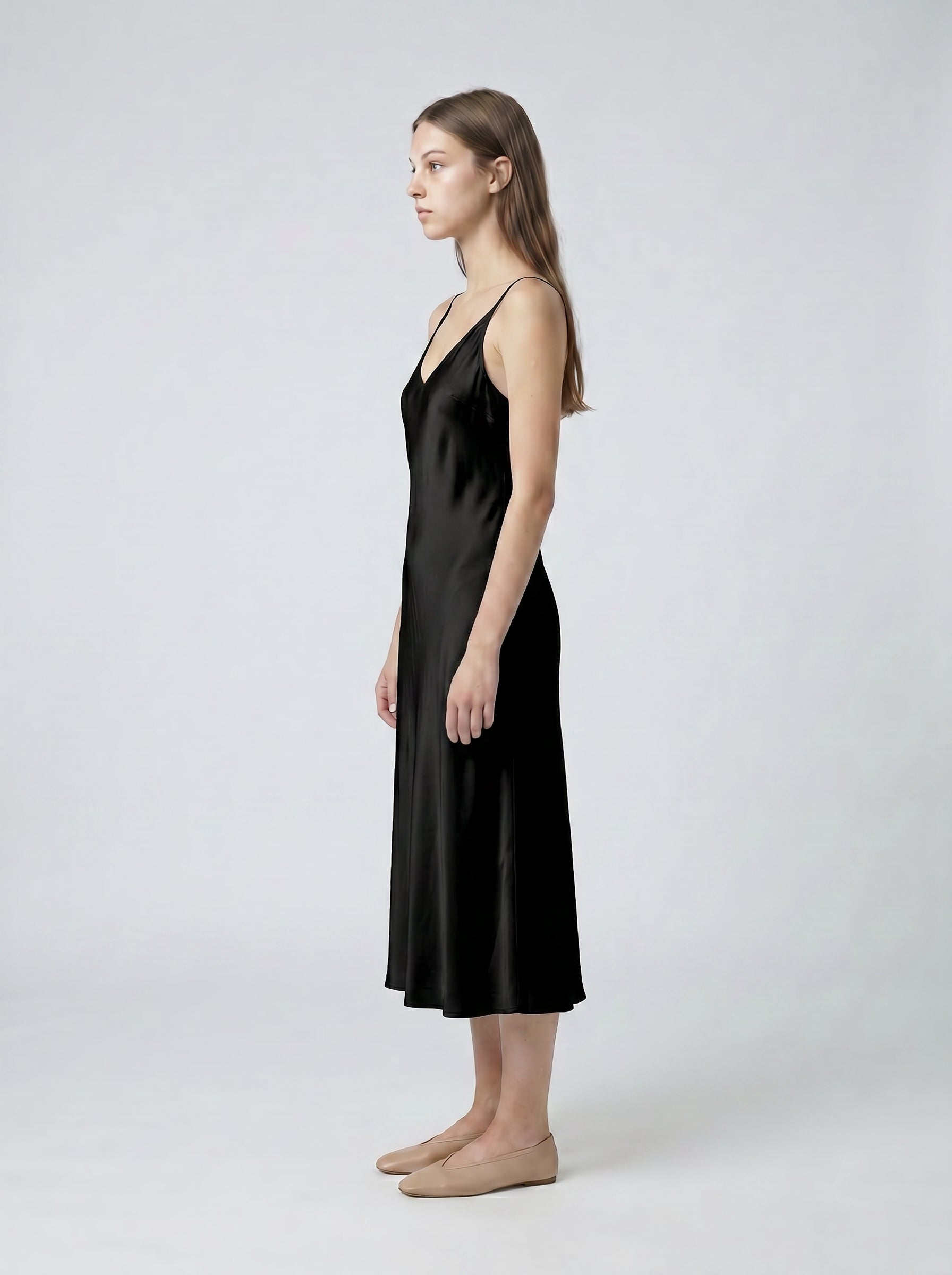MIDI SLIP / ORGANIC SILK CREPE DE CHINE/ BLACK