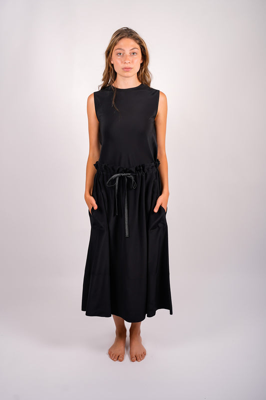 gathered-silk-skirt-sustainable-american-made-front-view