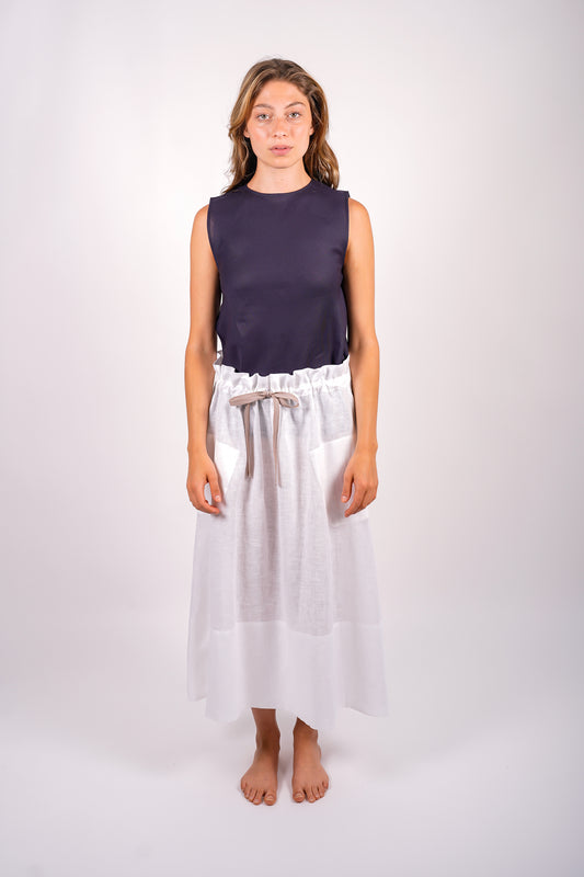 gathered-skirt-linen-sustainable-white-american-made-front-view