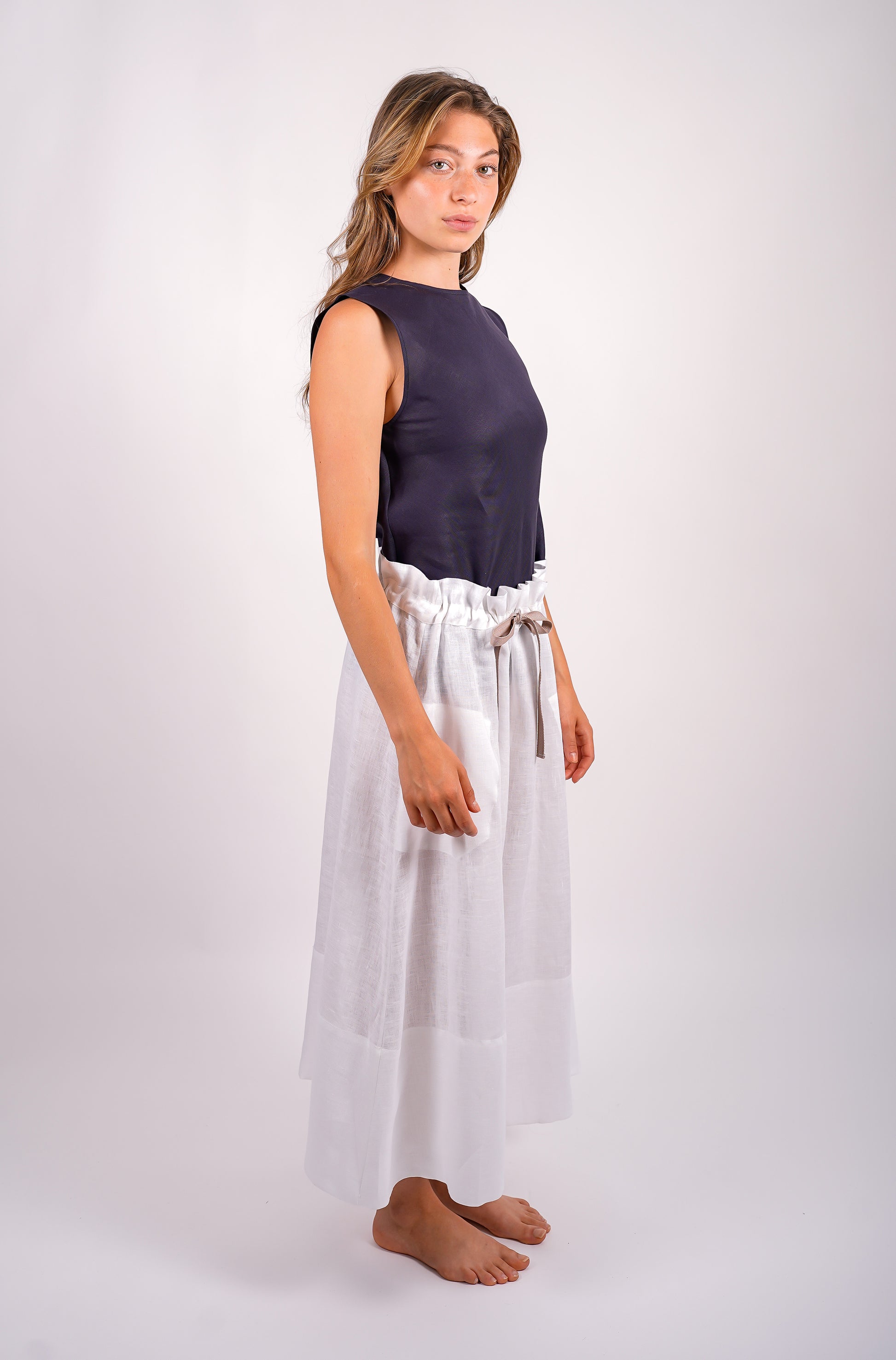 gathered-skirt-linen-sustainable-white-american-made-side-view