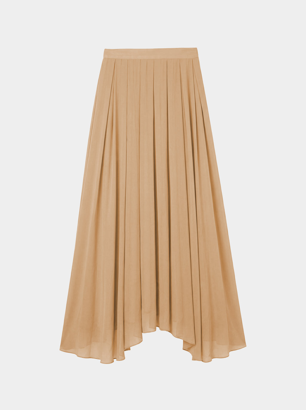 blush pleated organic silk skirt front view