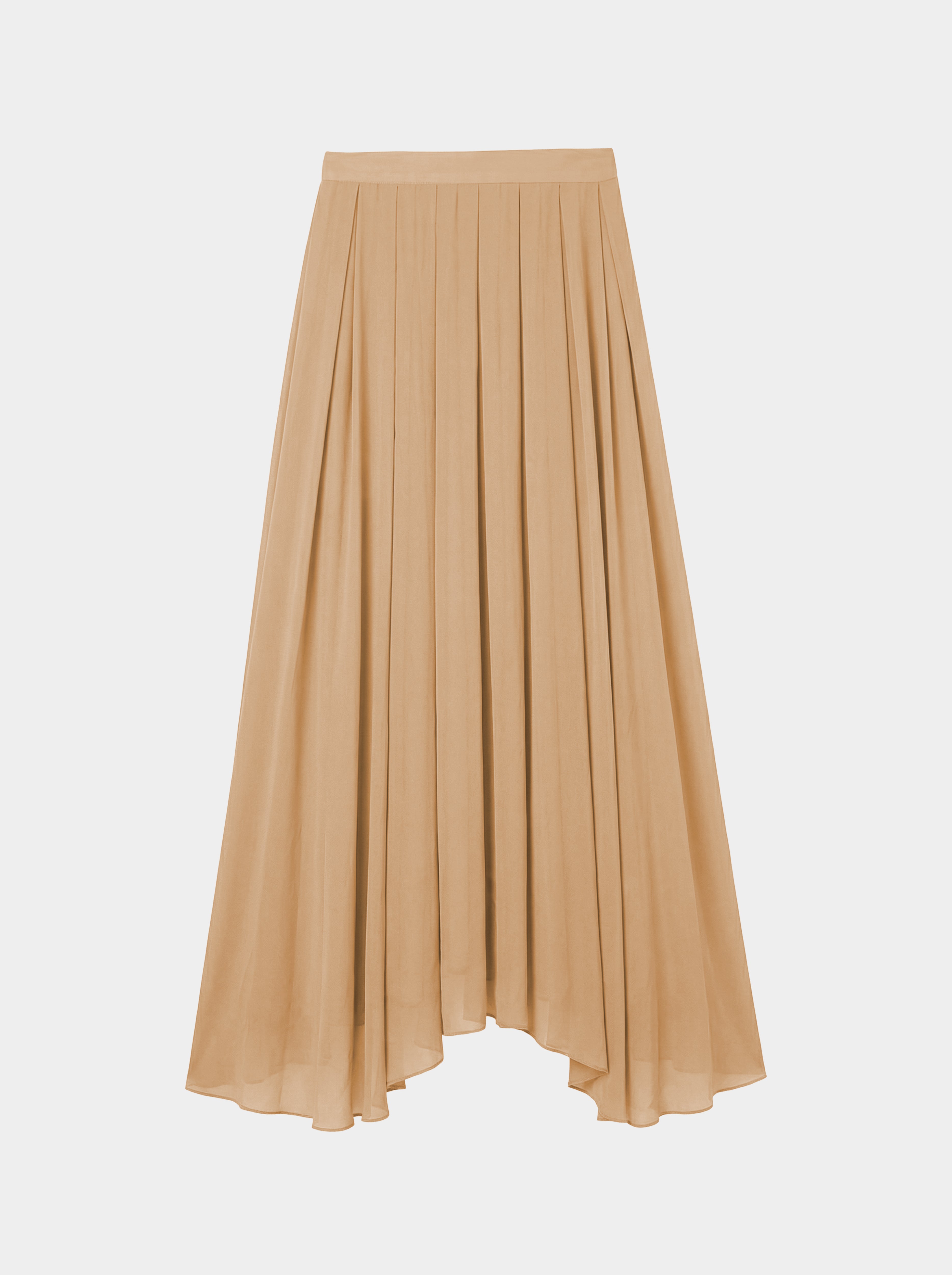 blush pleated organic silk skirt front view