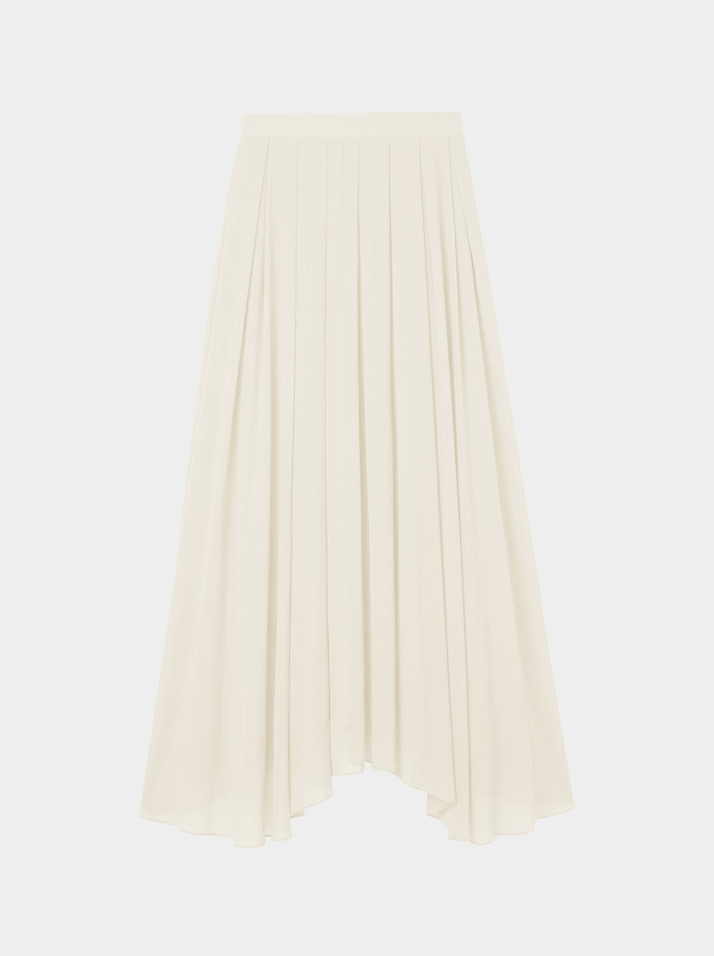 creme pleated organic silk skirt front view
