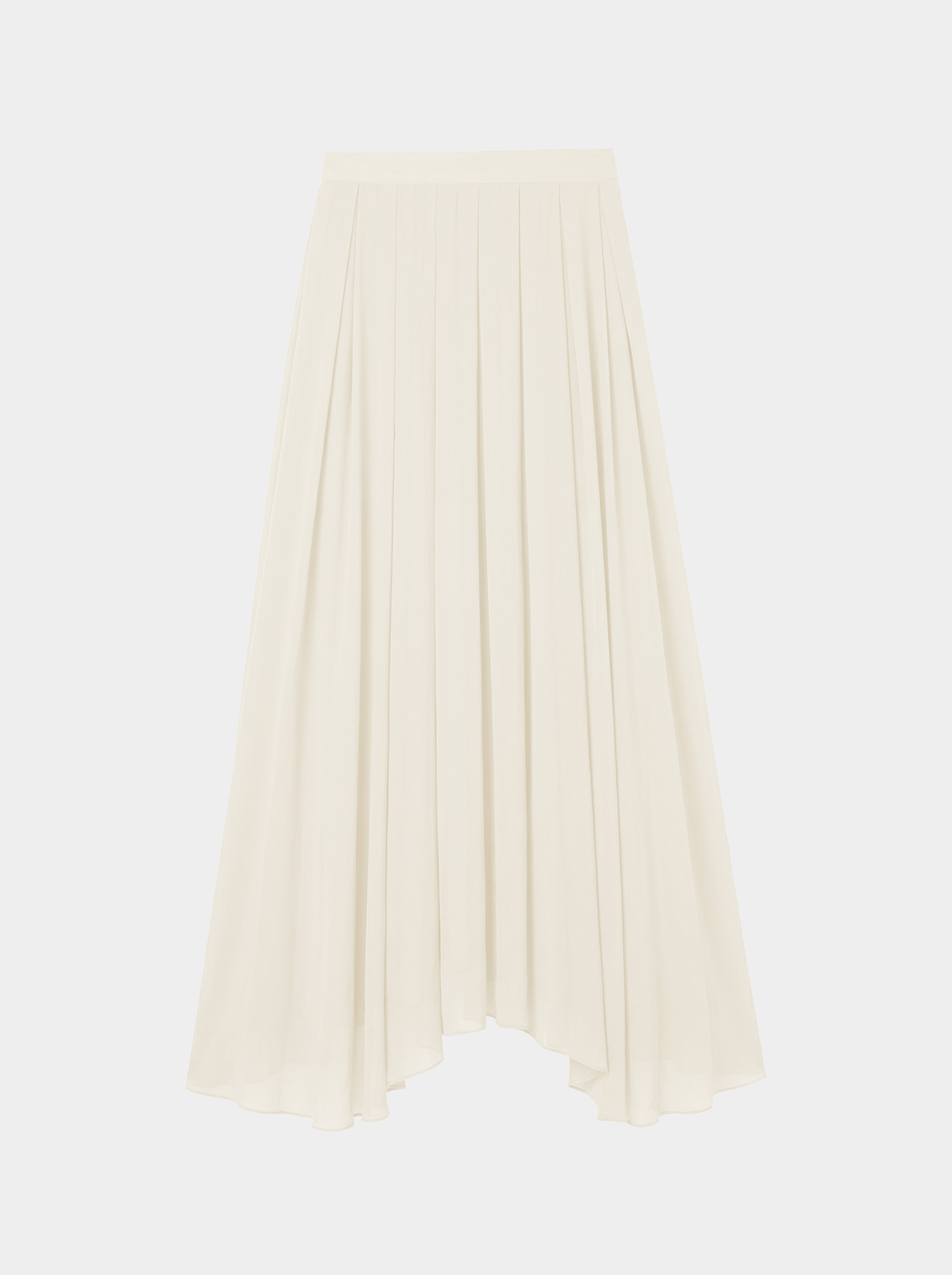 creme pleated organic silk skirt front view