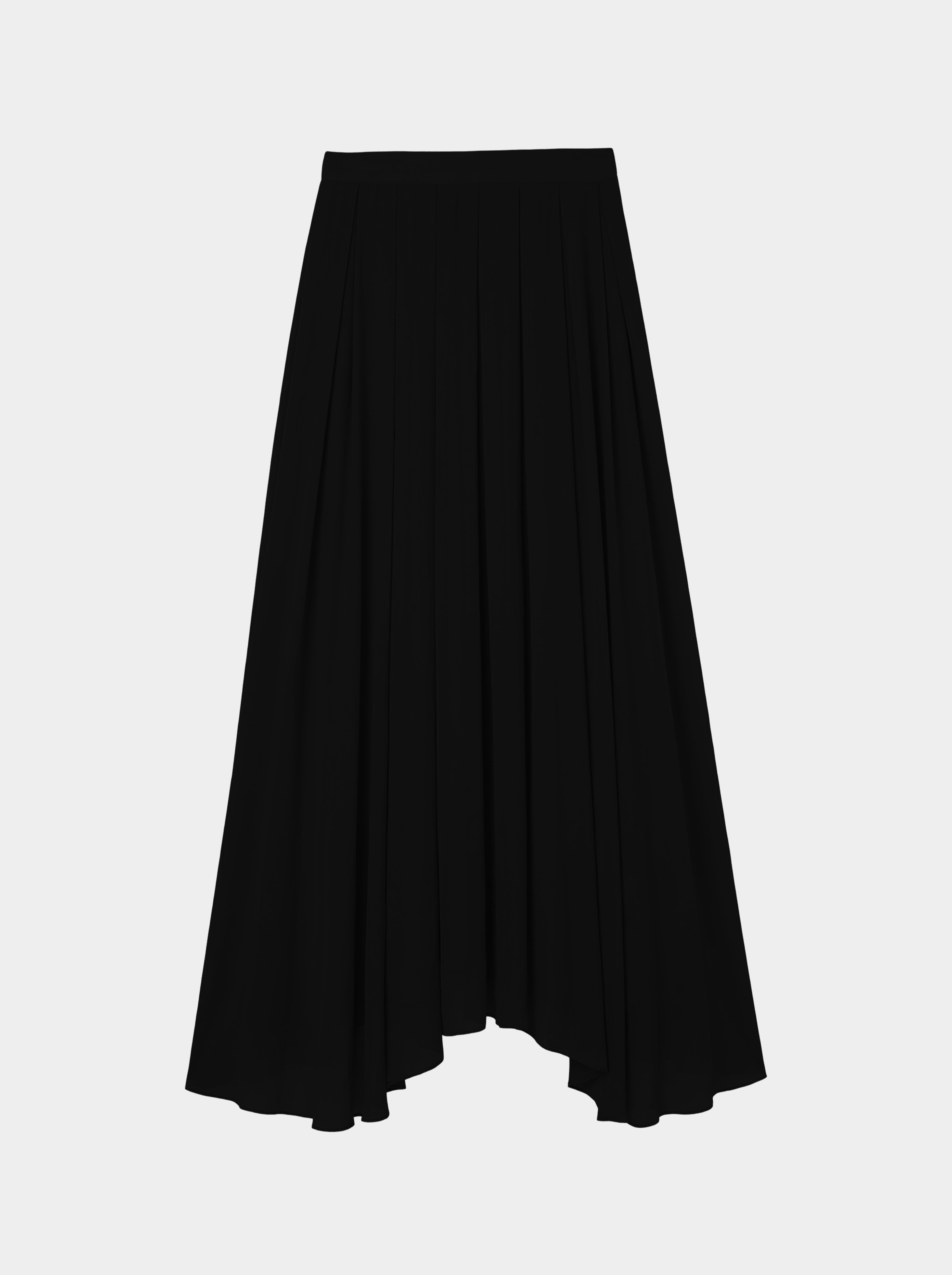 black  pleated organic silk skirt front view