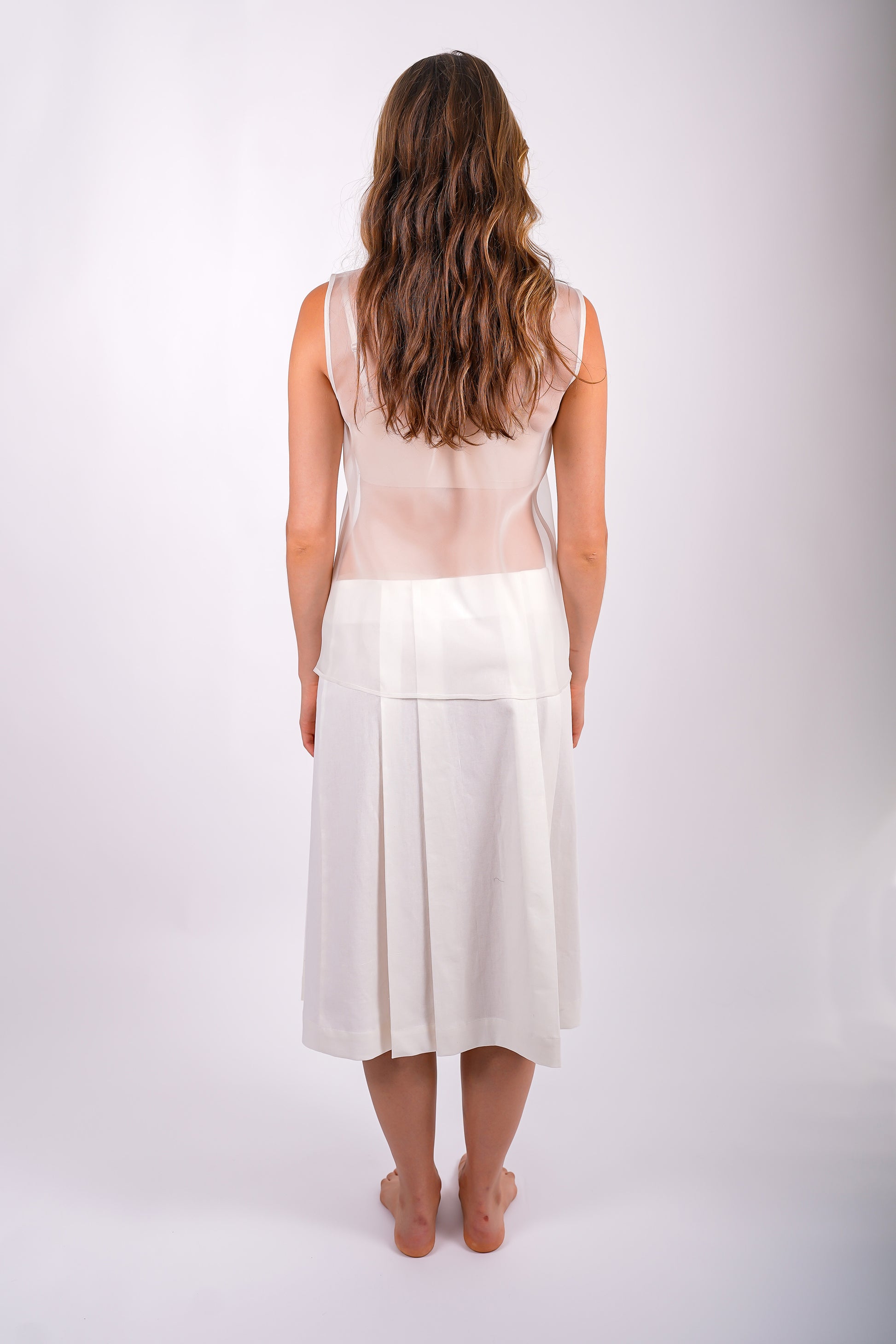 silk-pleated-sleeveless-top-sustainable-sheer-organza-cream-american-made-back-view