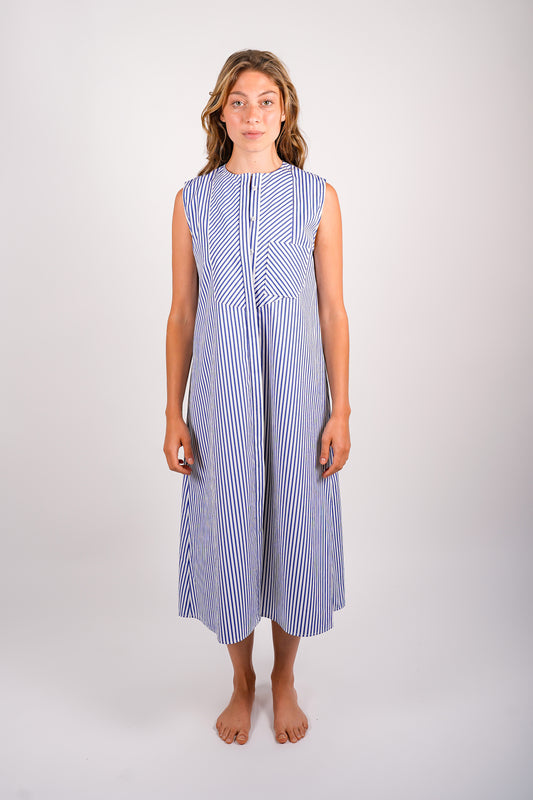 striped-sleeveless-button-front-dress-cotton-poplin-sustainable-blue-white-stripe-american-made-front-view