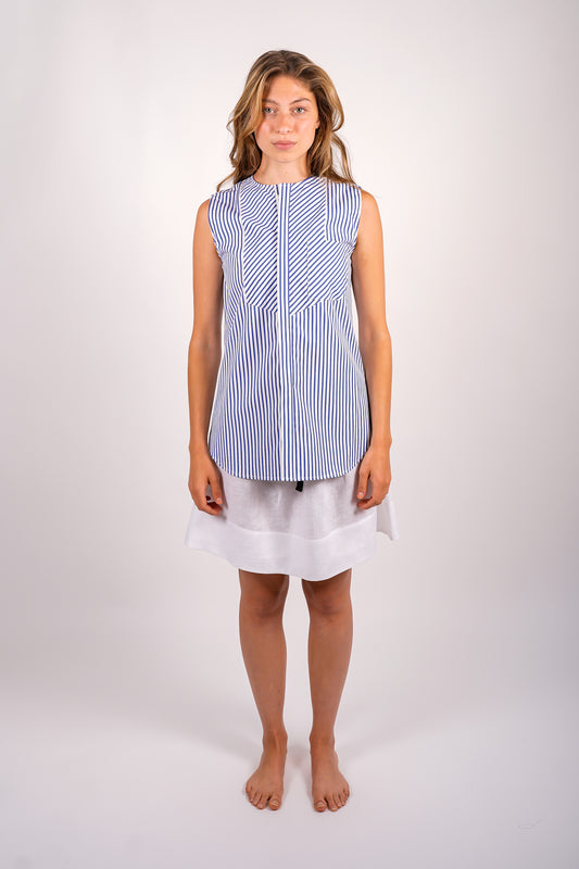 striped-sleeveless-button-front-top-cotton-poplin-sustainable-blue-white-stripe-american-made-front-view