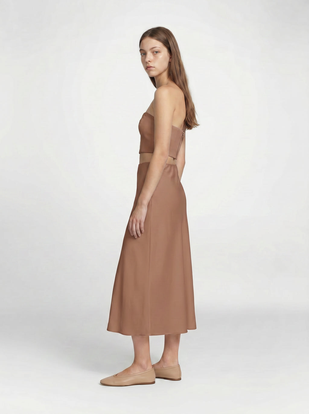 HALF SLIP SKIRT / ORGANIC SILK CREPE DE CHINE / MOCHA