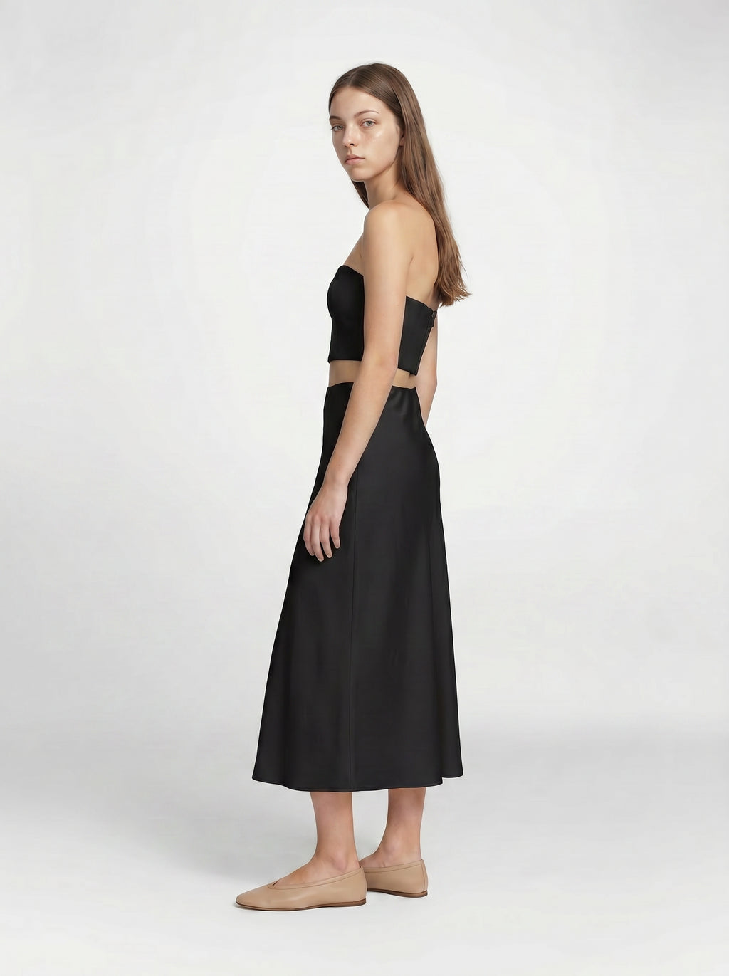 HALF SLIP SKIRT / ORGANIC SILK CREPE DE CHINE  / BLACK