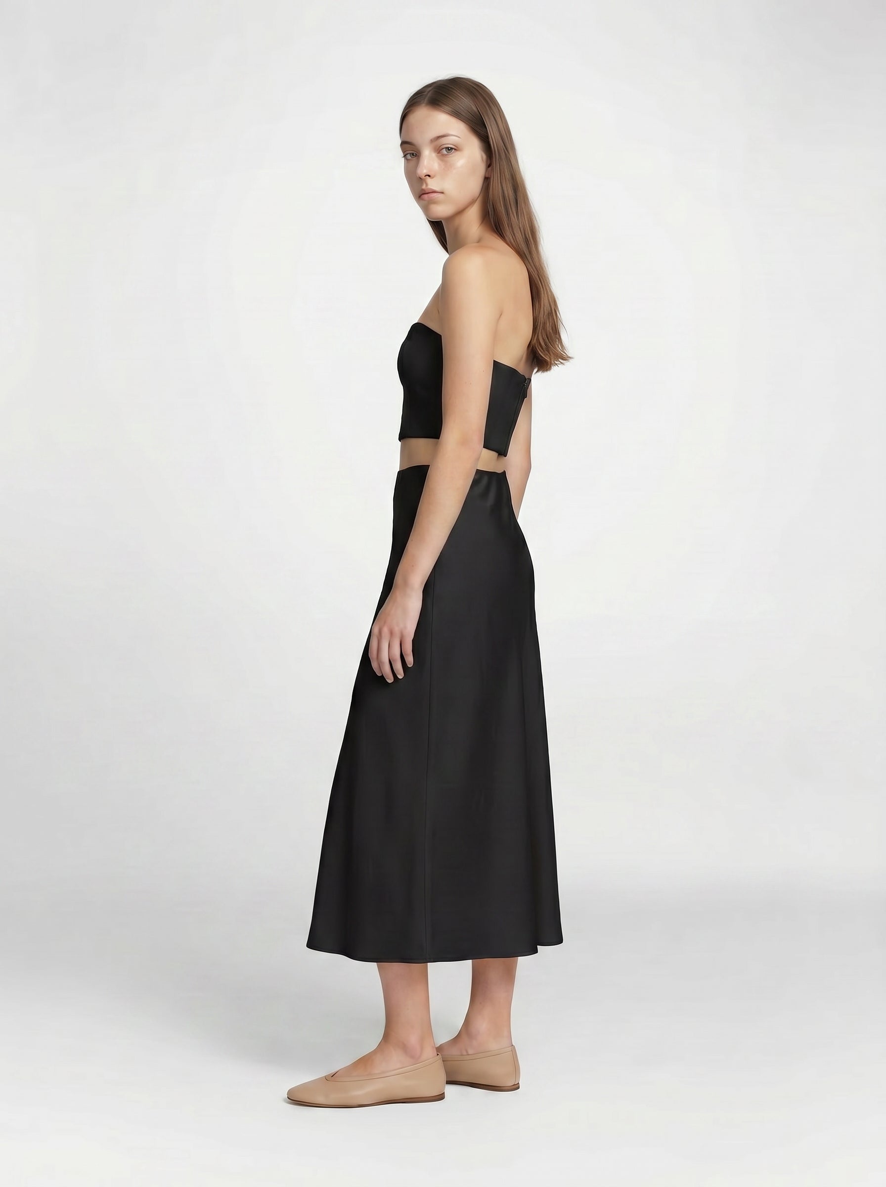HALF SLIP SKIRT / ORGANIC SILK CREPE DE CHINE  / BLACK