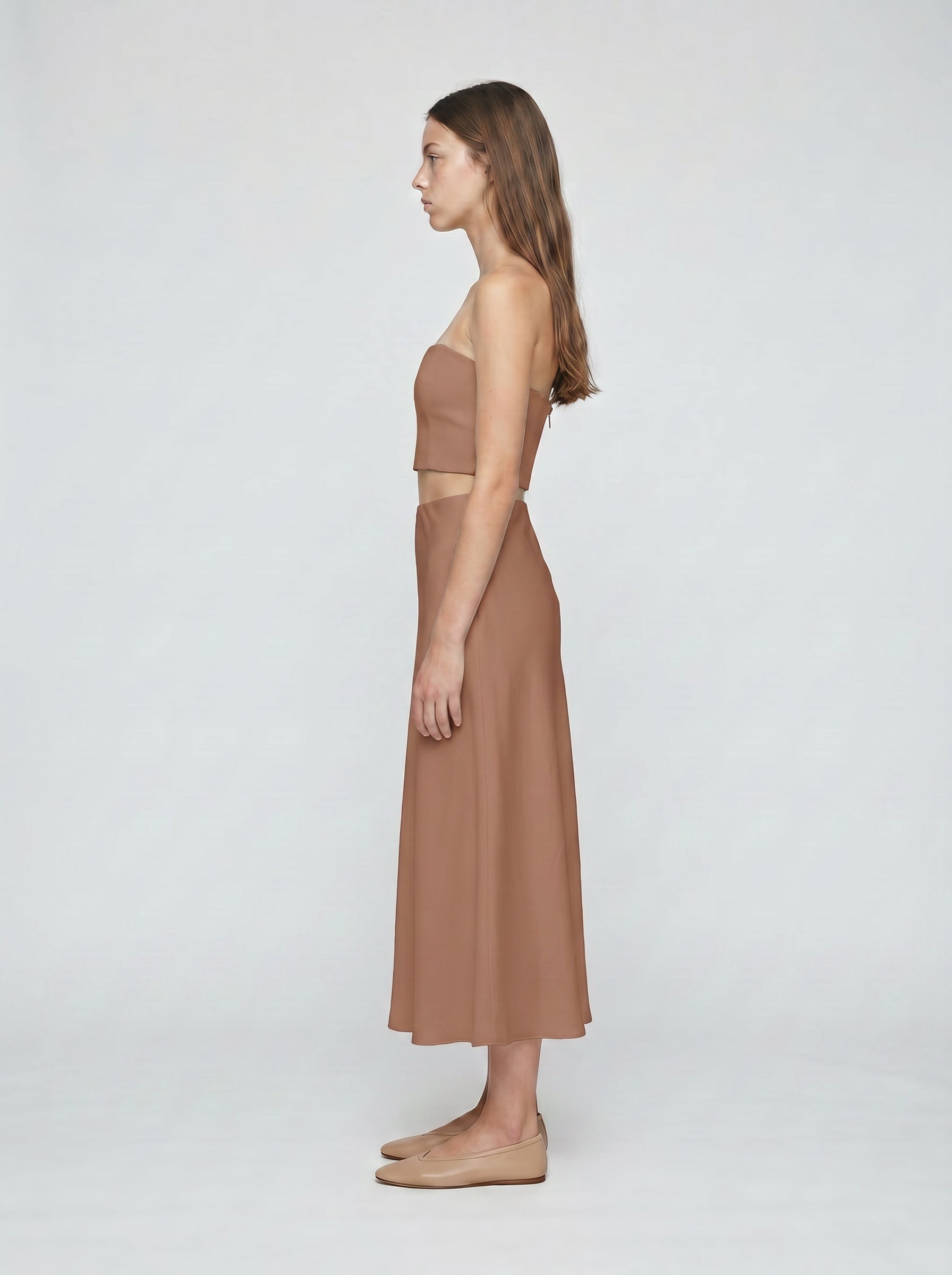 HALF SLIP SKIRT / ORGANIC SILK CREPE DE CHINE / MOCHA