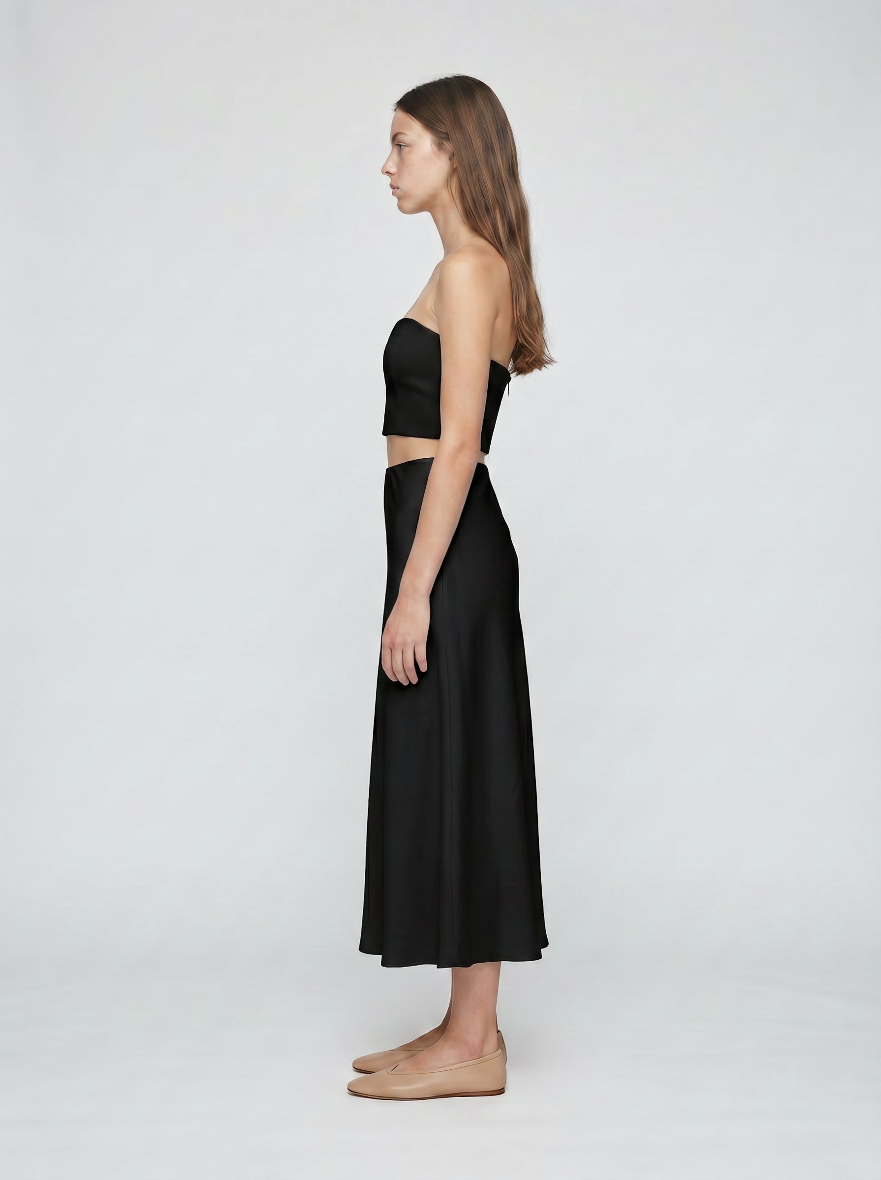 HALF SLIP SKIRT / ORGANIC SILK CREPE DE CHINE  / BLACK