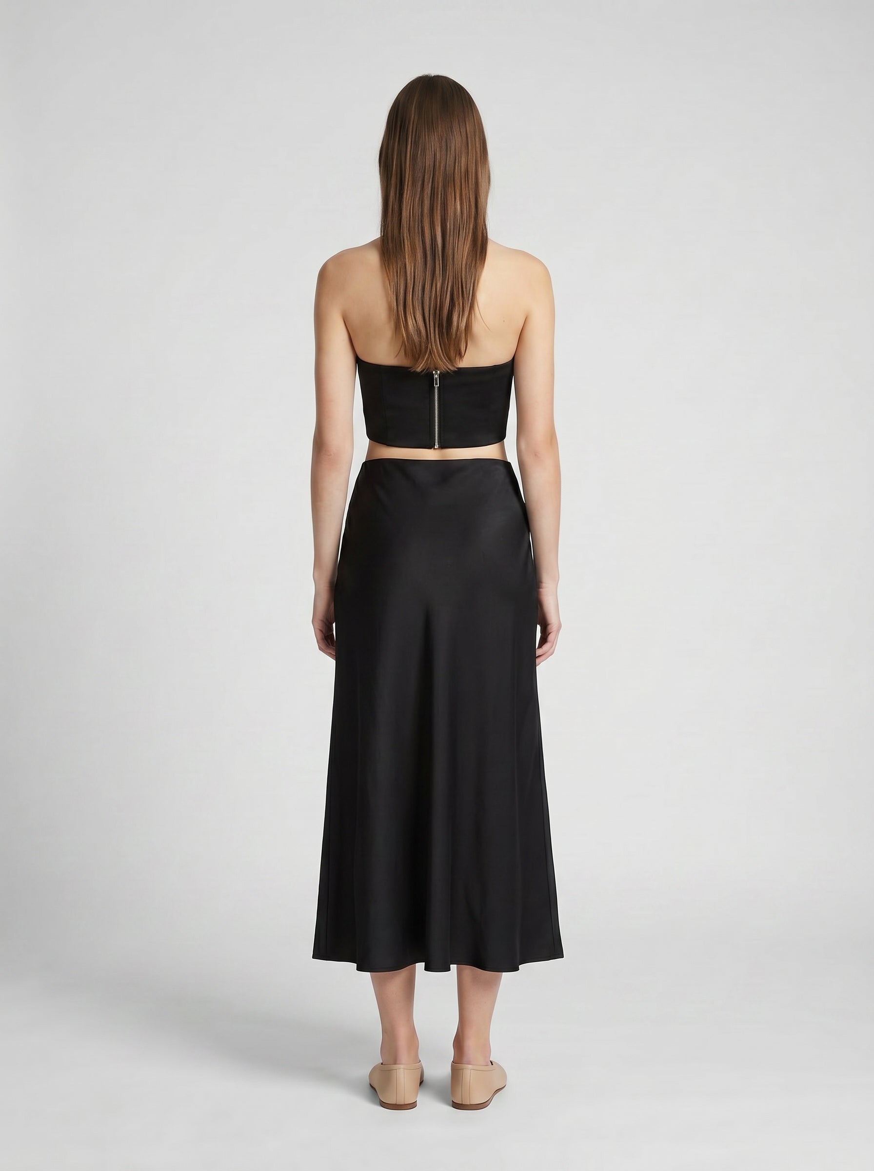 HALF SLIP SKIRT / ORGANIC SILK CREPE DE CHINE  / BLACK