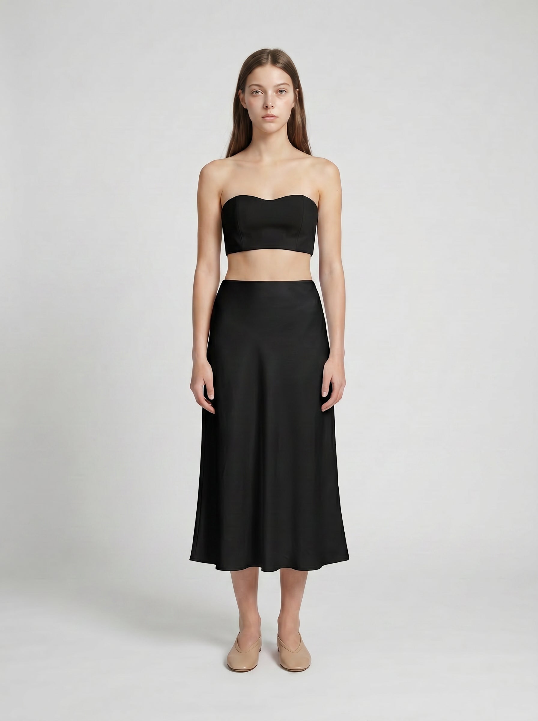 HALF SLIP SKIRT / ORGANIC SILK CREPE DE CHINE  / BLACK