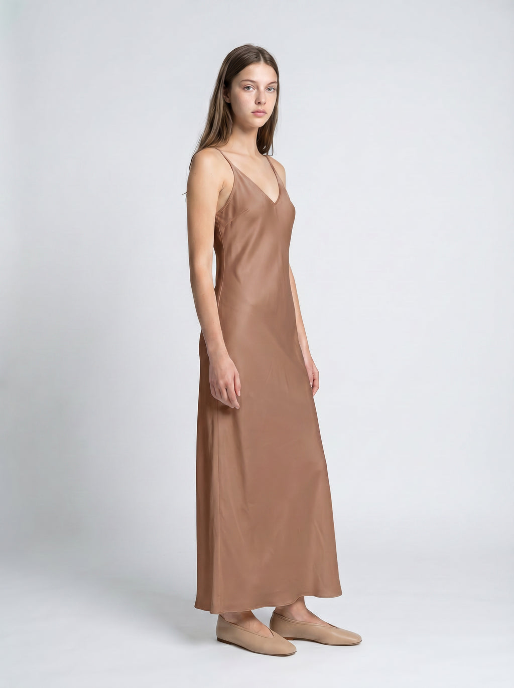 LONG SLIP / ORGANIC SILK CREPE DE CHINE/ MOCHA