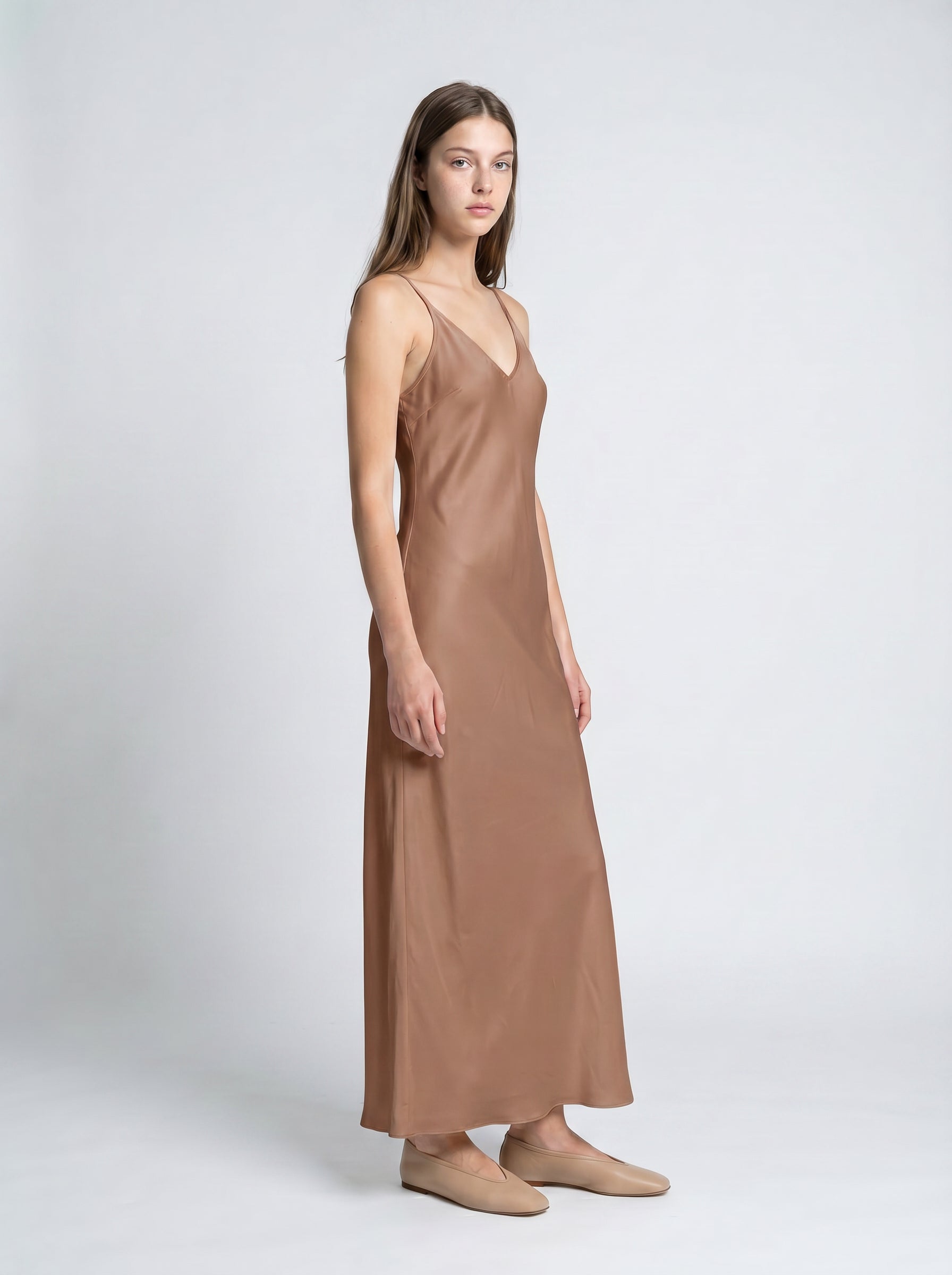 LONG SLIP / ORGANIC SILK CREPE DE CHINE/ MOCHA