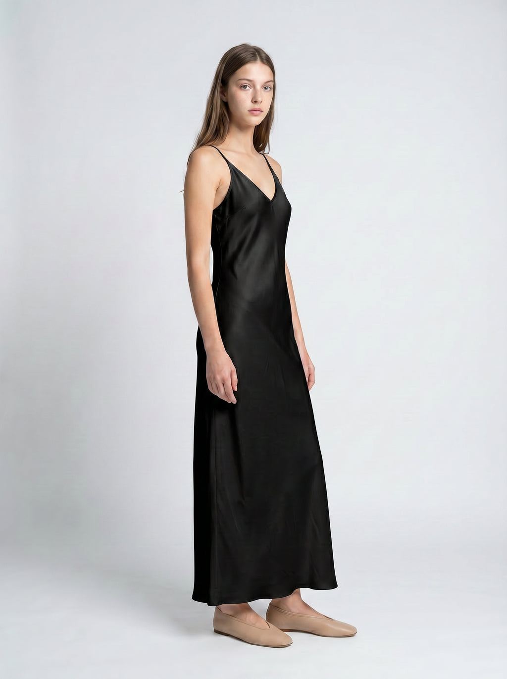 LONG SLIP / ORGANIC SILK CREPE DE CHINE/ BLACK