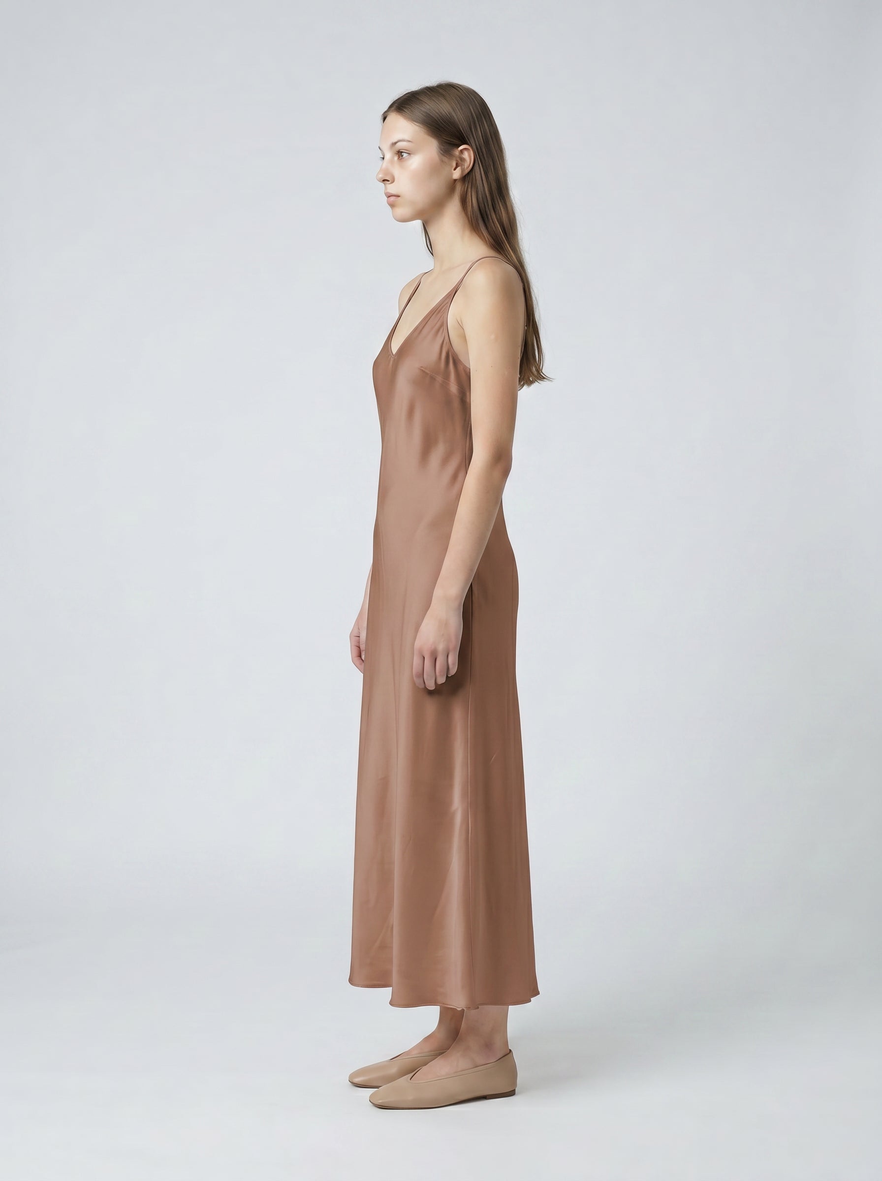 LONG SLIP / ORGANIC SILK CREPE DE CHINE/ MOCHA