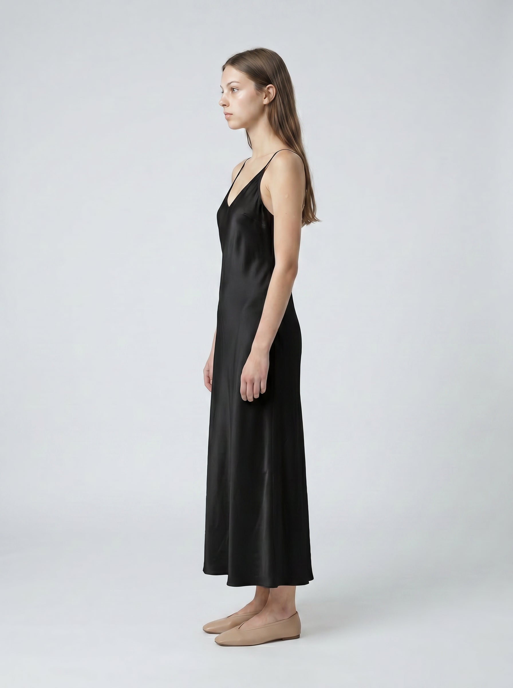 LONG SLIP / ORGANIC SILK CREPE DE CHINE/ BLACK