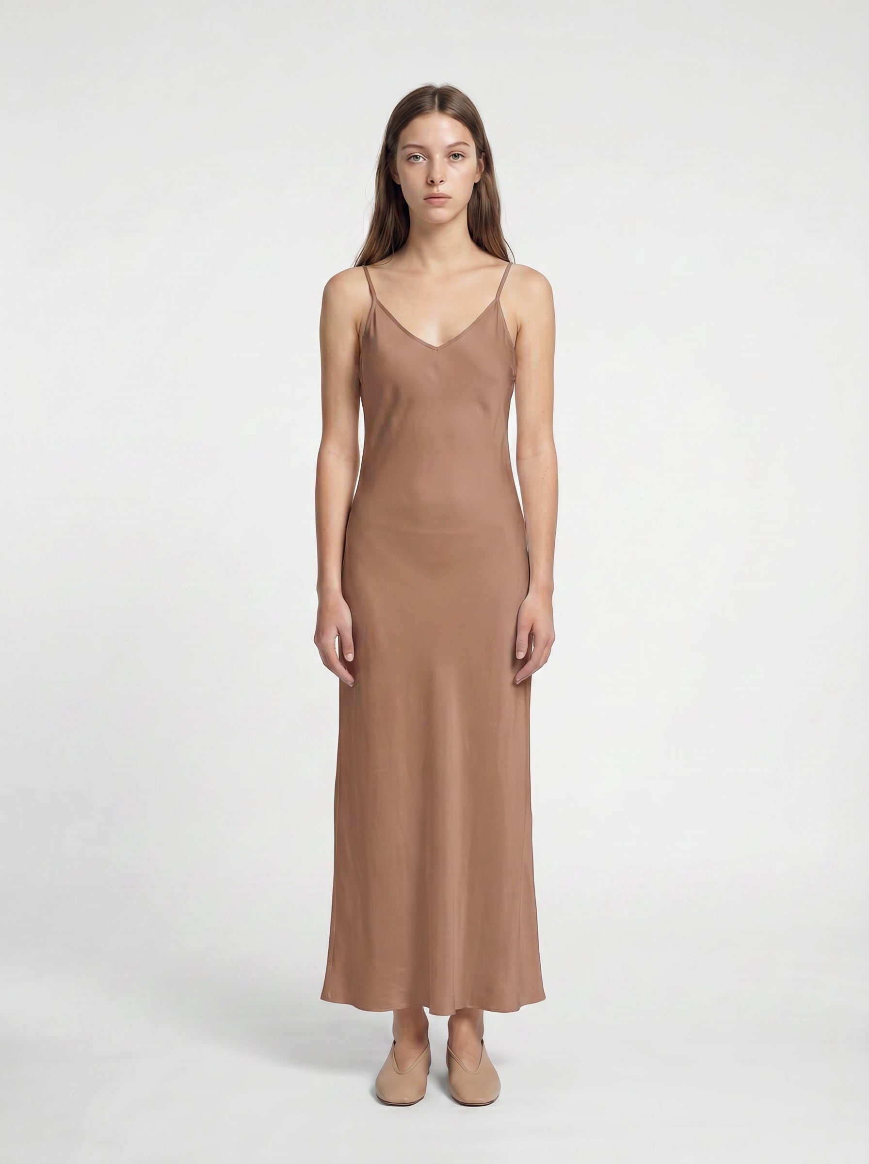 LONG SLIP / ORGANIC SILK CREPE DE CHINE/ MOCHA