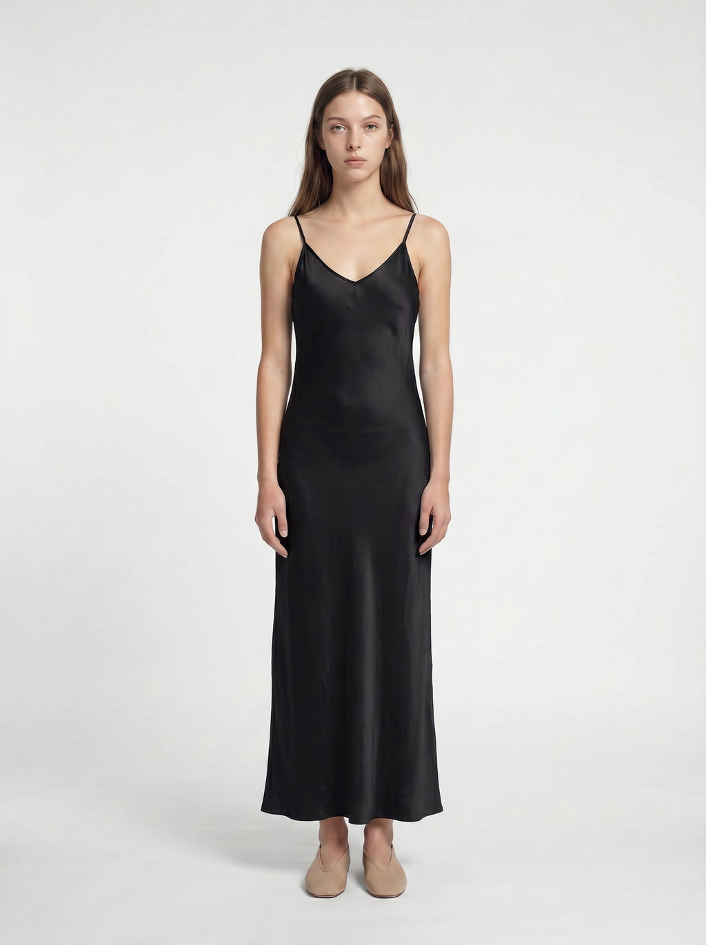 LONG SLIP / ORGANIC SILK CREPE DE CHINE/ BLACK