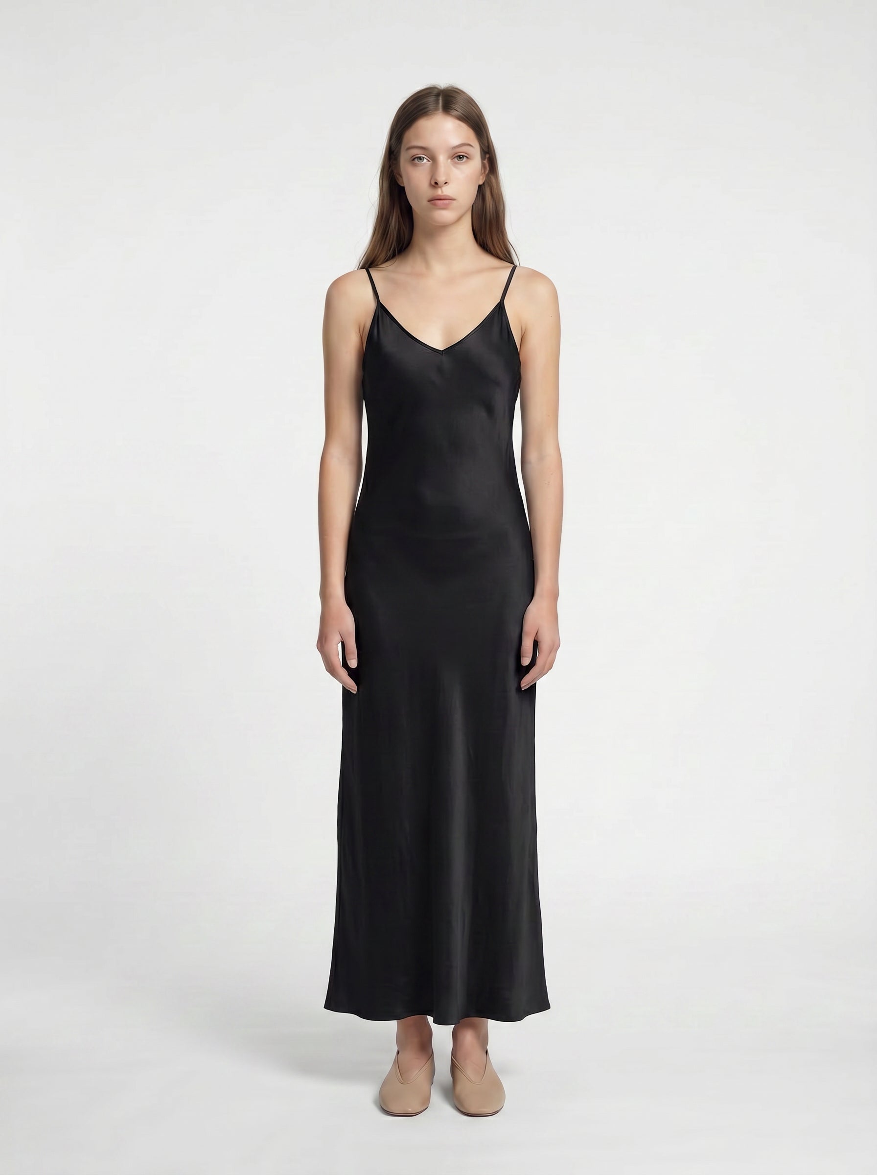 LONG SLIP / ORGANIC SILK CREPE DE CHINE/ BLACK
