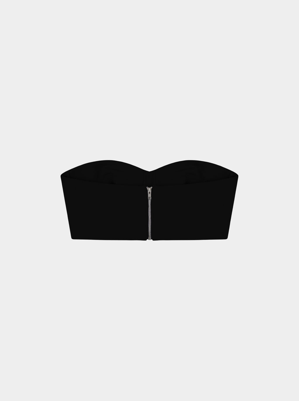 back view of a womens bralette with metal zipper closure