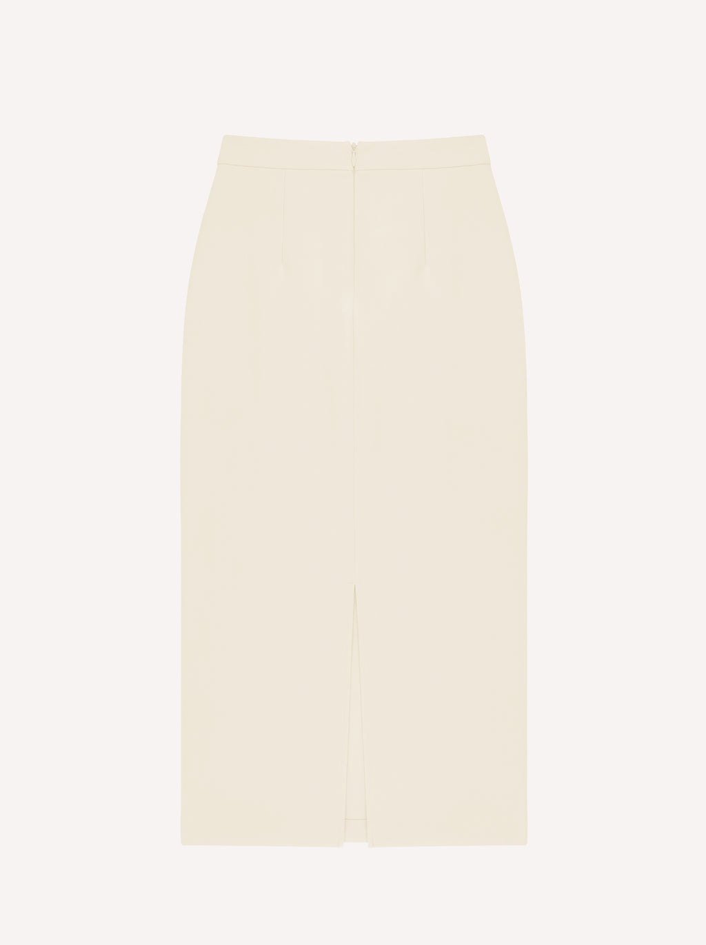 Flat image of  back of creme wool skirt on white background