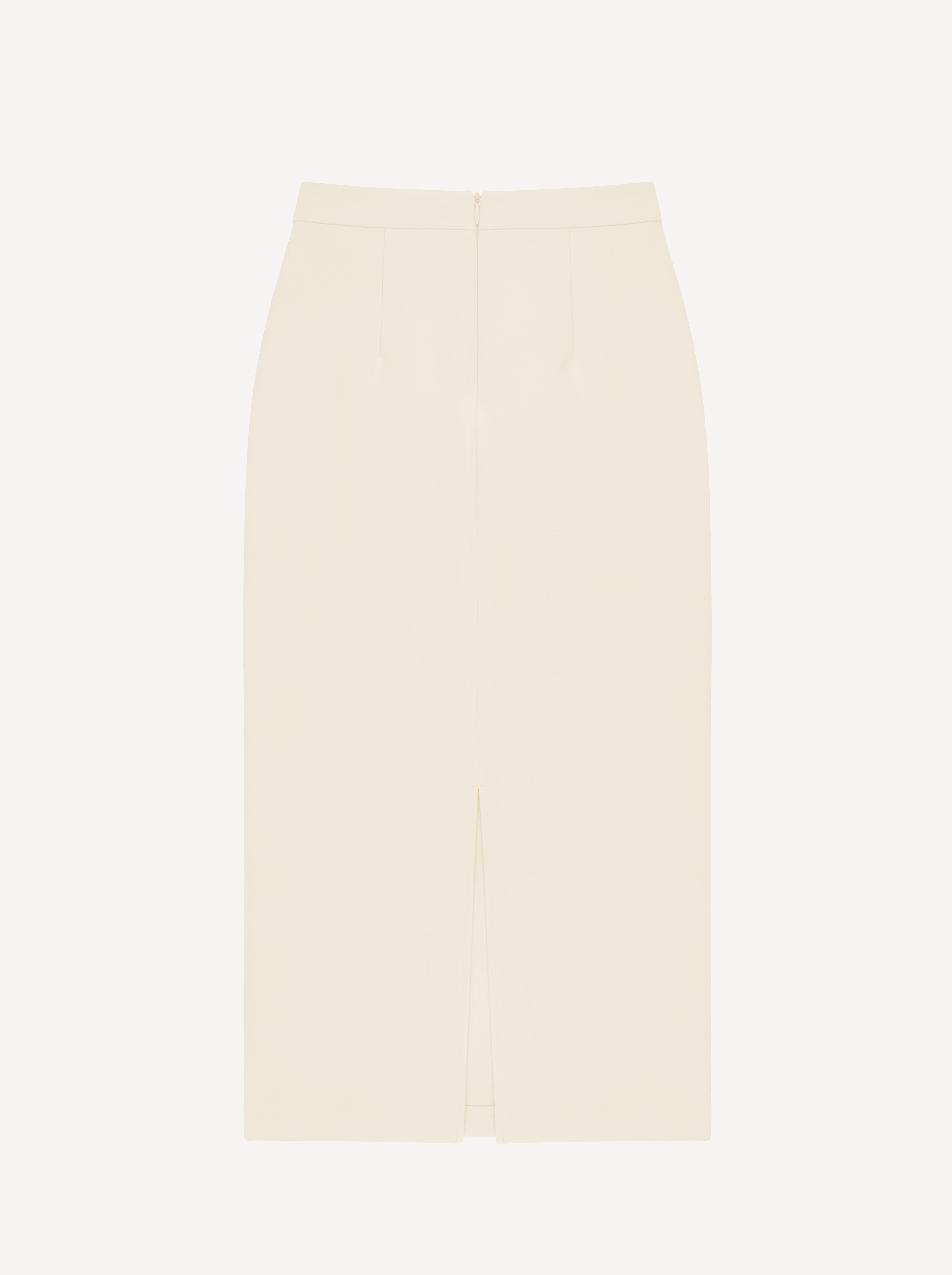 Flat image of  back of creme wool skirt on white background